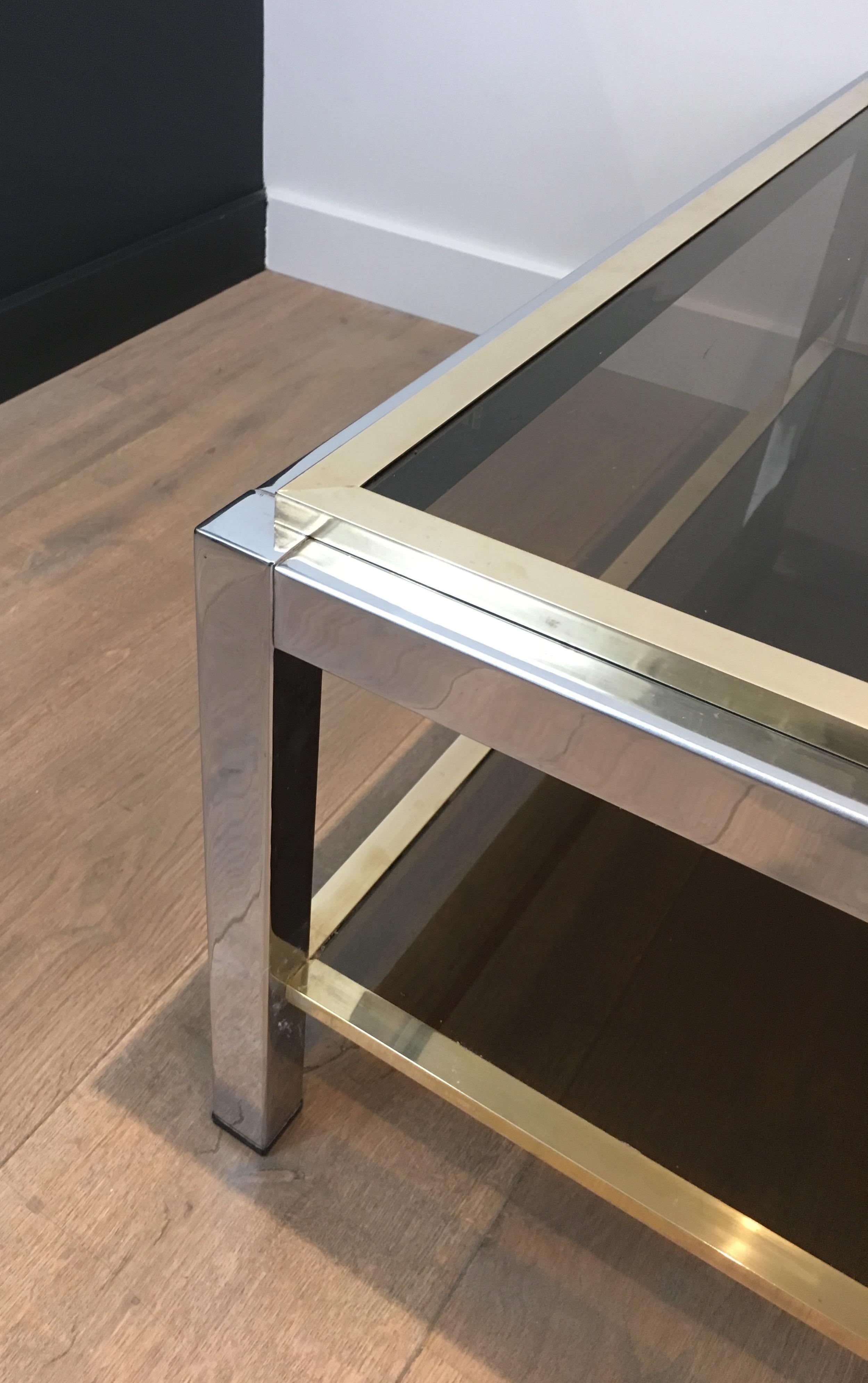 Attributed to Willy Rizzo, Large Chrome and Brass Coffee Table with Smoked Glass 8