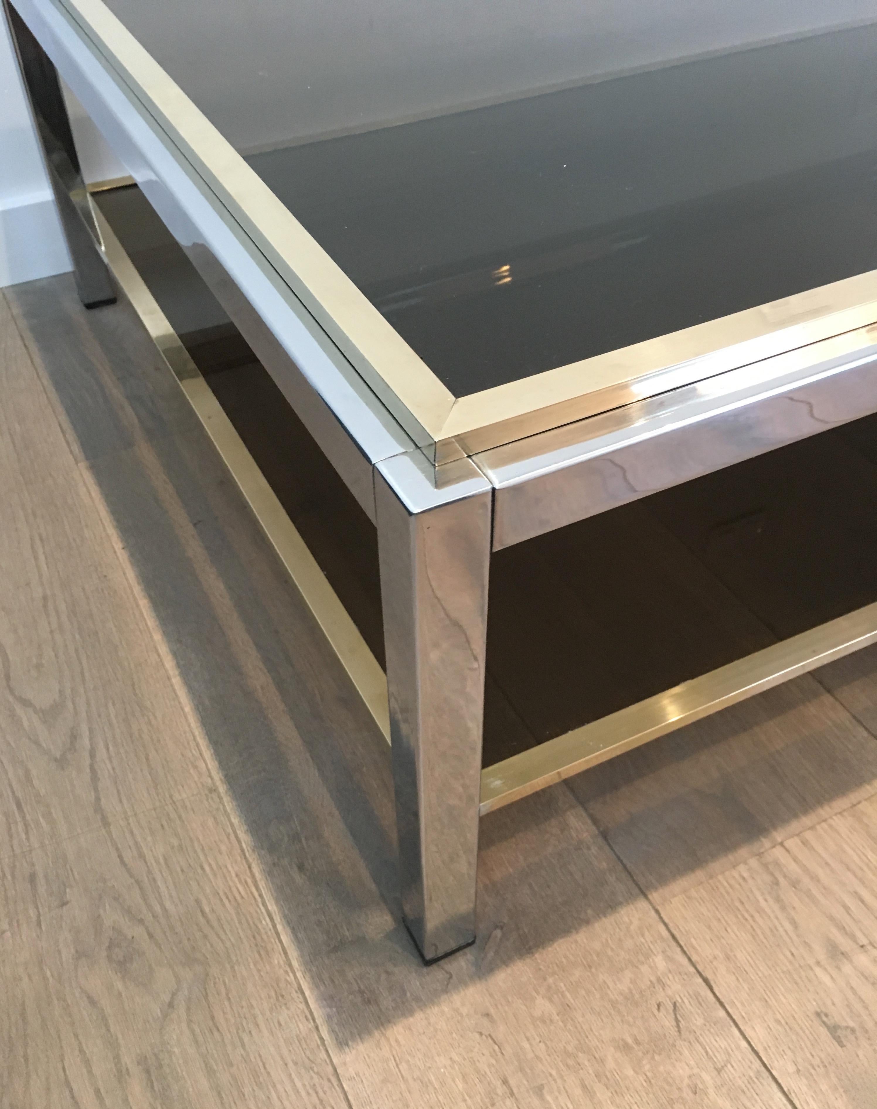 Attributed to Willy Rizzo, Large Chrome and Brass Coffee Table with Smoked Glass 9