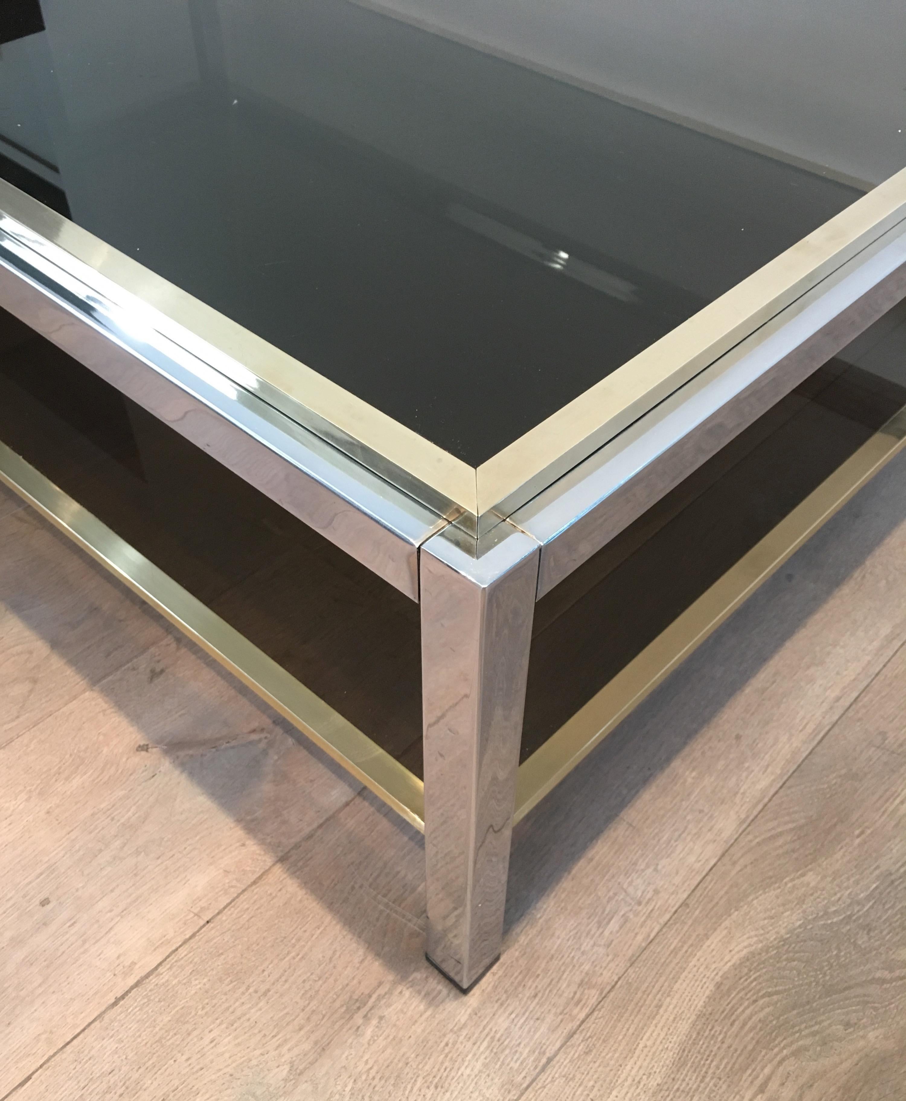Late 20th Century Attributed to Willy Rizzo, Large Chrome and Brass Coffee Table with Smoked Glass
