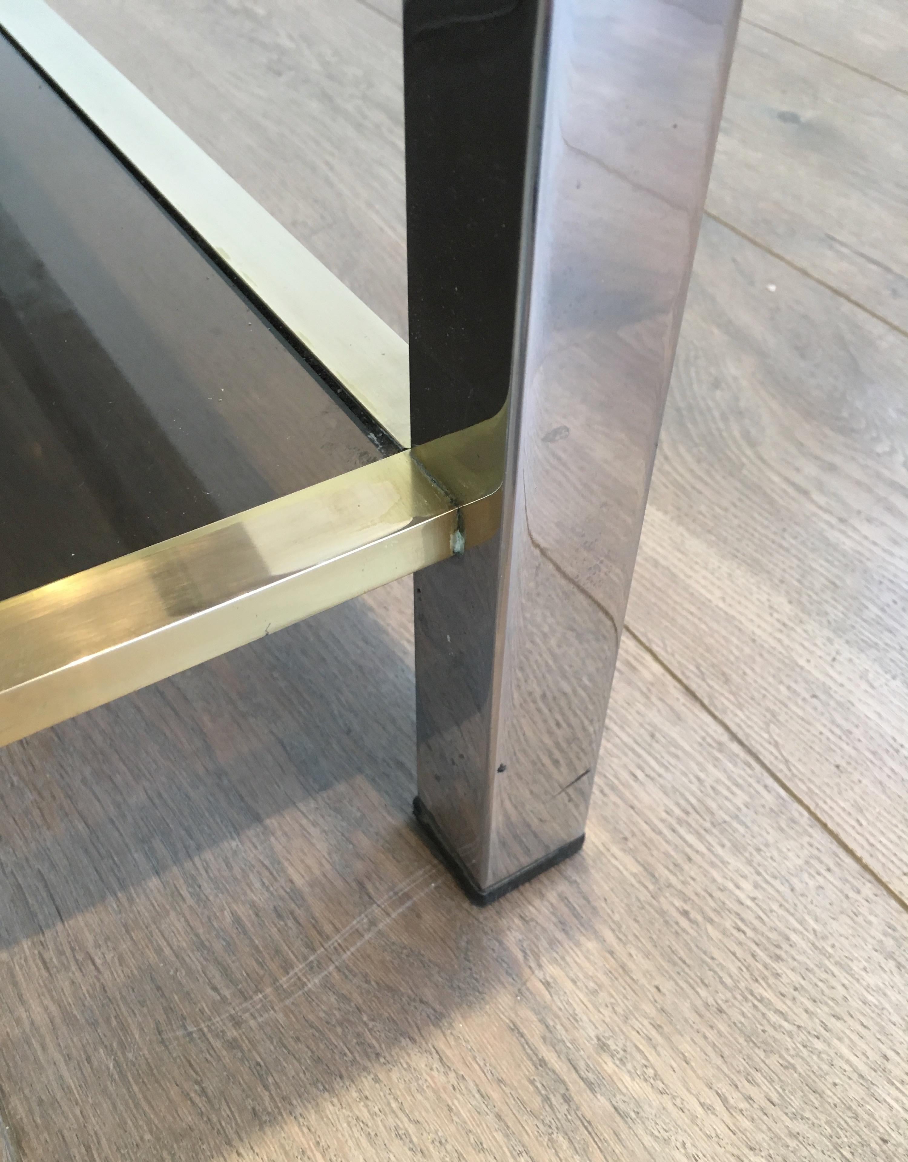Attributed to Willy Rizzo, Large Chrome and Brass Coffee Table with Smoked Glass 2