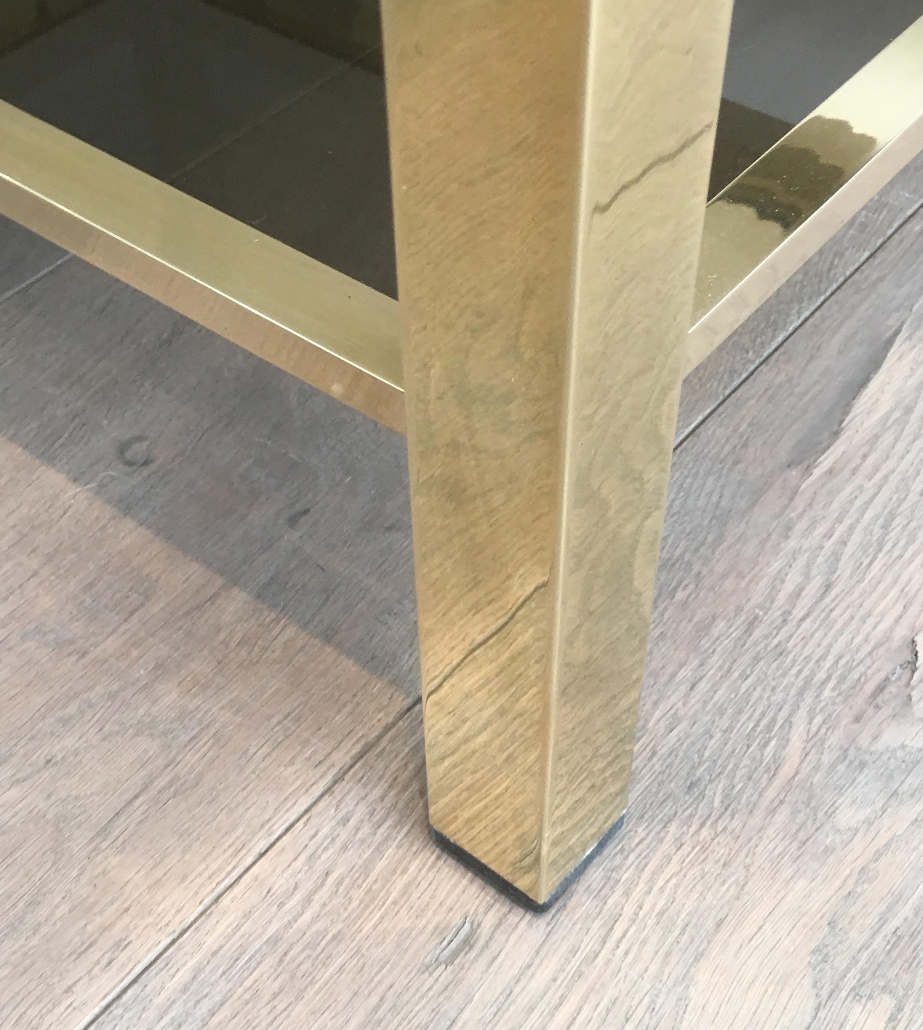 Attributed to Willy Rizzo, Pair of Large Brass Side Tables with Smoked Glass For Sale 7