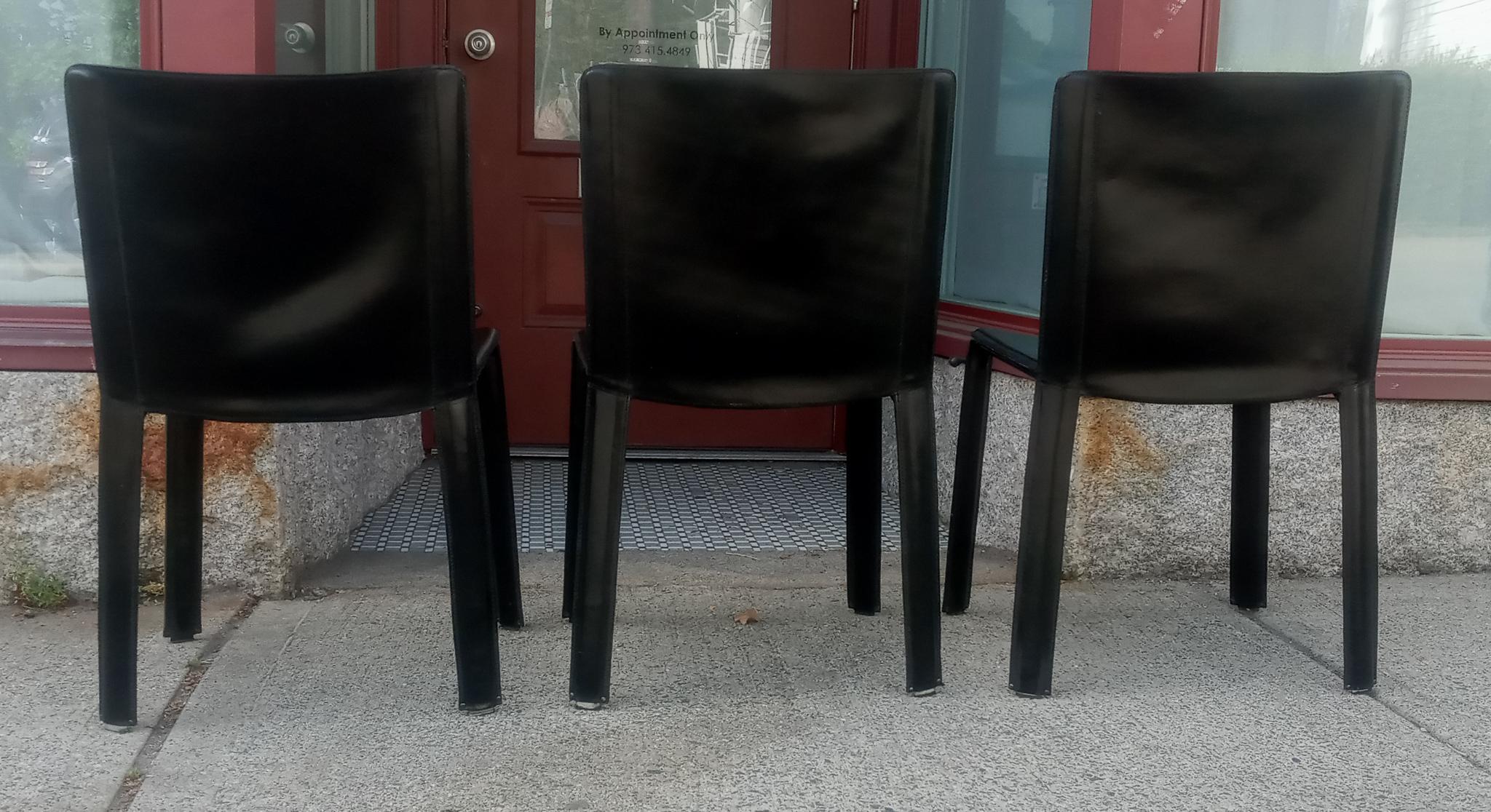 Attributed Willy Rizzo 3 Black Leather Side or Desk Chairs by Cidue Italy 1970s For Sale 9