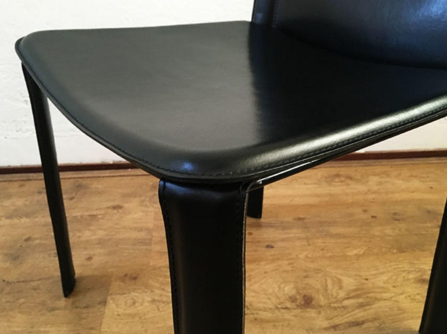 Italian Attributed Willy Rizzo 3 Black Leather Side or Desk Chairs by Cidue Italy 1970s For Sale