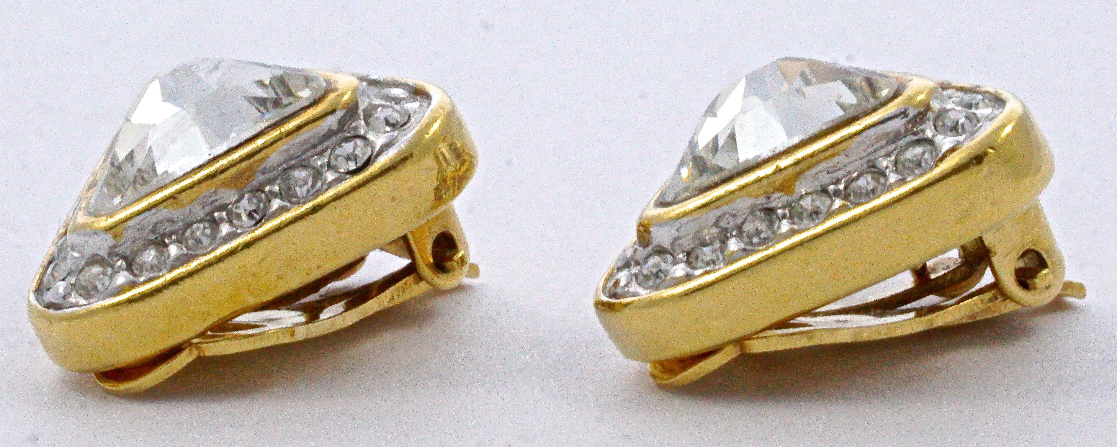 Attwood & Sawyer Gold Plated and Clear Rhinestone Clip On  Earrings In Good Condition In London, GB