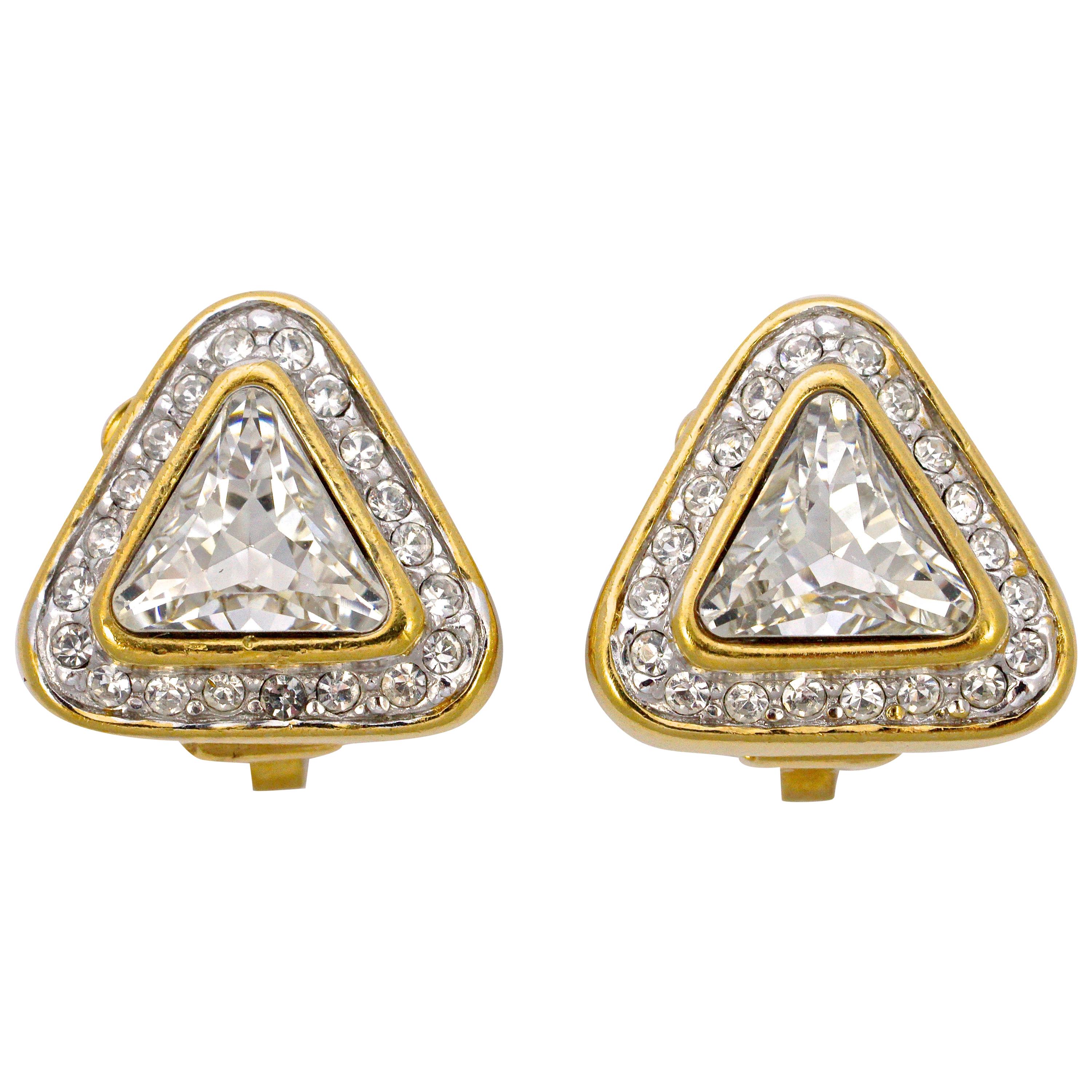 Attwood & Sawyer Gold Plated and Clear Rhinestone Clip On  Earrings