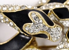 Attwood & Sawyer Gold Plated Black Enamel and Clear Rhinestone Snake Brooch