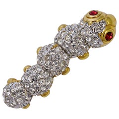 Vintage Attwood & Sawyer Gold Plated Clear Rhinestones Caterpillar Brooch with Red Eyes