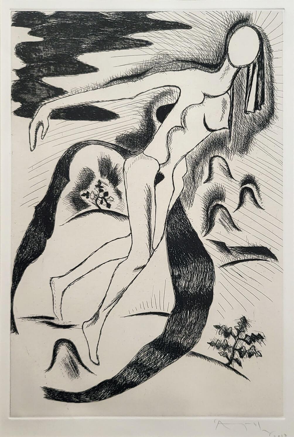 Senza titolo, acquaforte su carta dell'artista moderno Atul Dodiya "In Stock"
