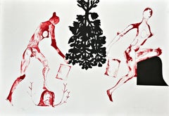 «Twins I», litografía en color contemporánea, firmada, de un conocido artista indio