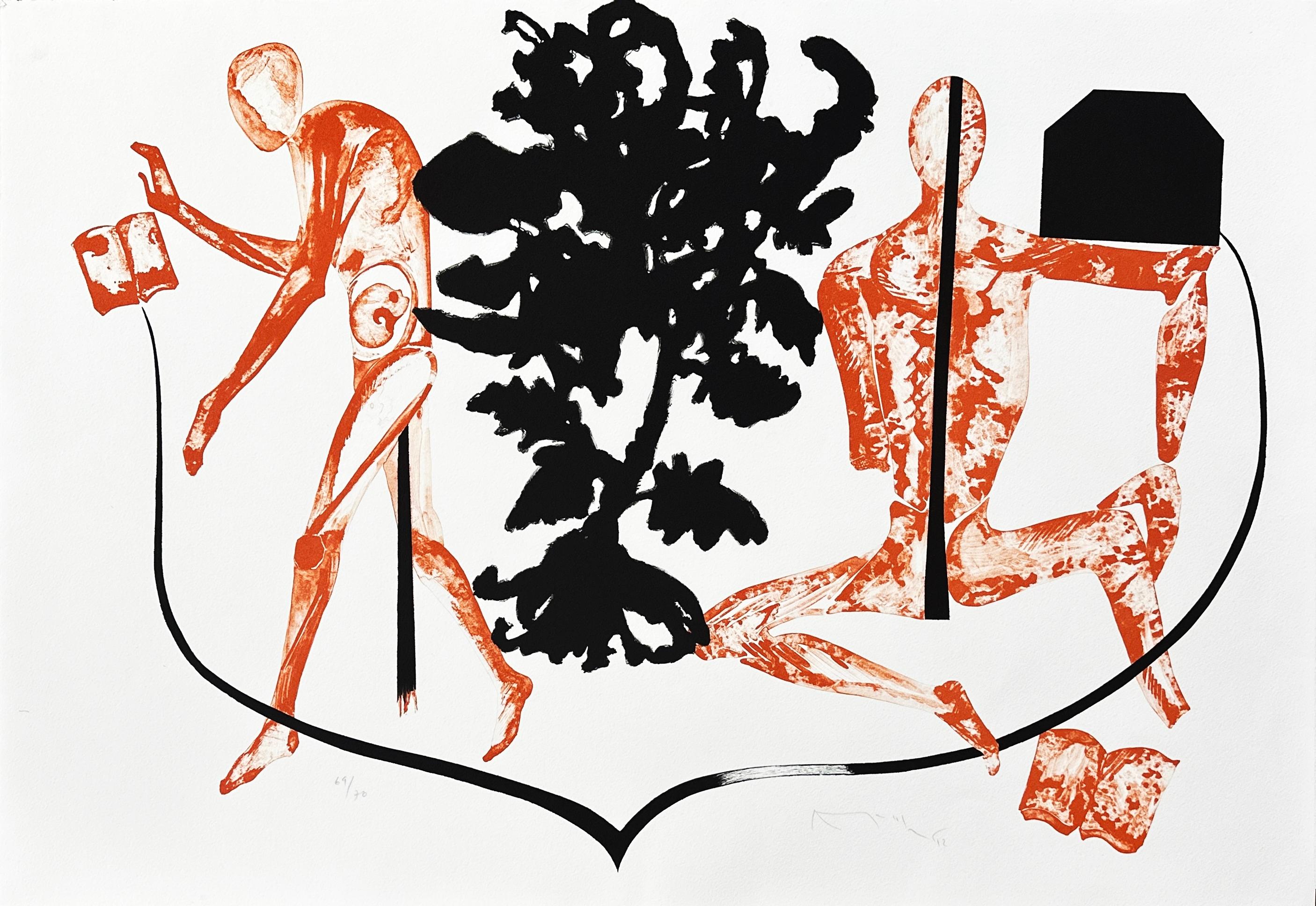 «Twins II», litografía contemporánea a color, firmada, de un conocido artista indio
