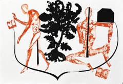 «Twins II», litografía contemporánea a color, firmada, de un conocido artista indio