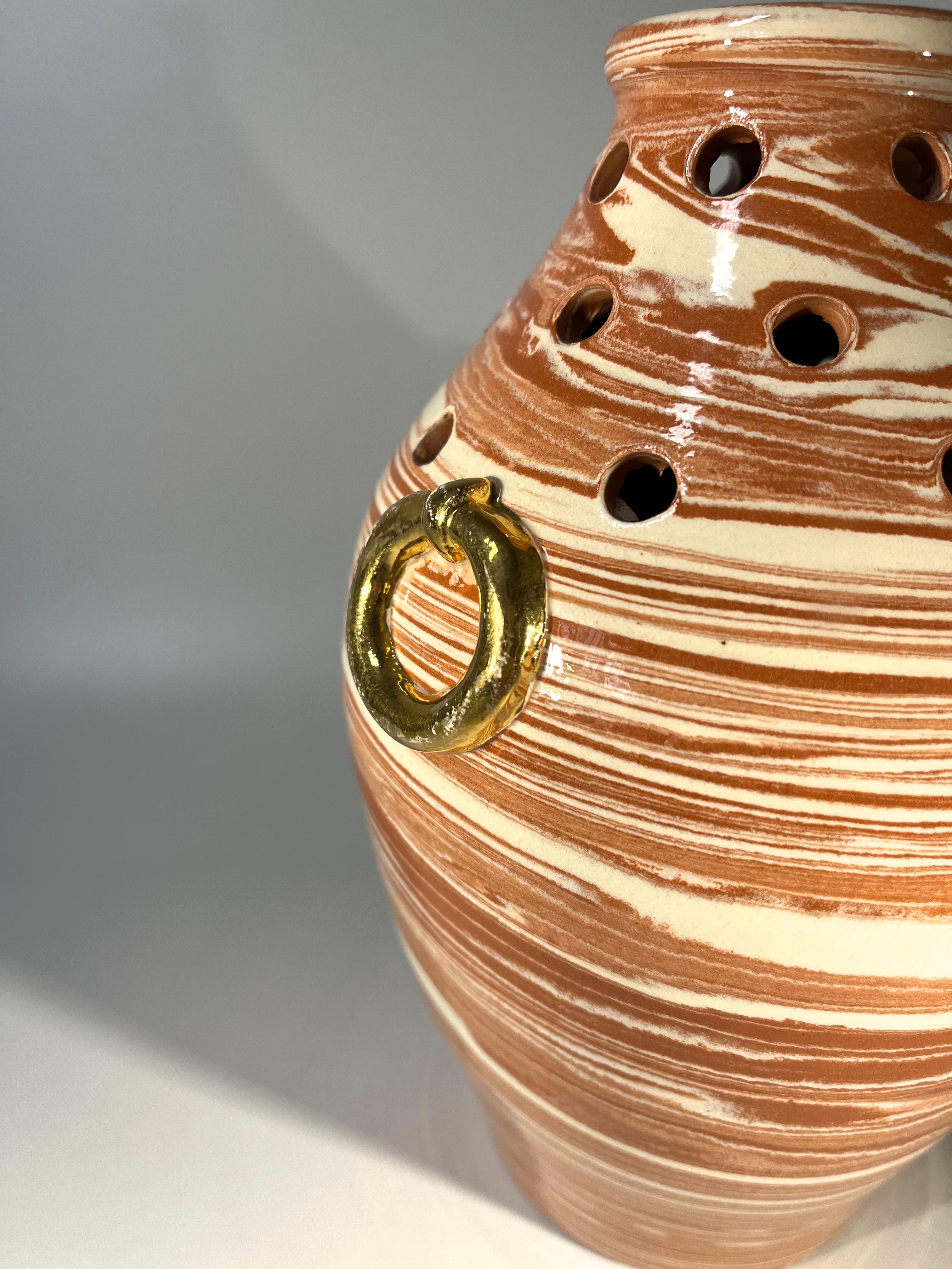 Atypical, Pierced Glazed Ceramic Urn Vase, Vallauris, France c1970's For Sale 1