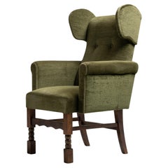 Atypical Wingback Armchair, France circa 1940