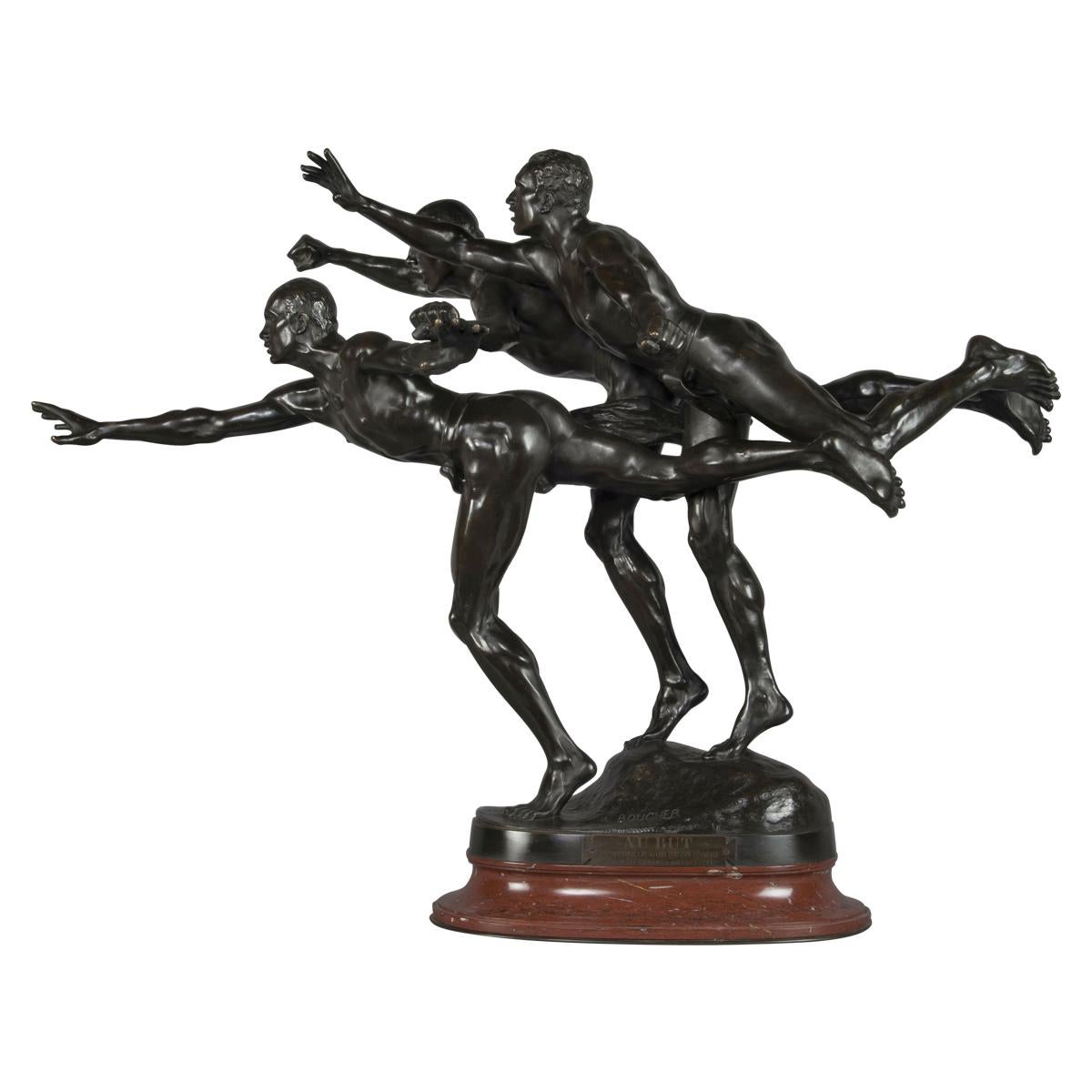 'Au But' a Patinated Bronze Figural Group by Alfred Boucher. French, 1890