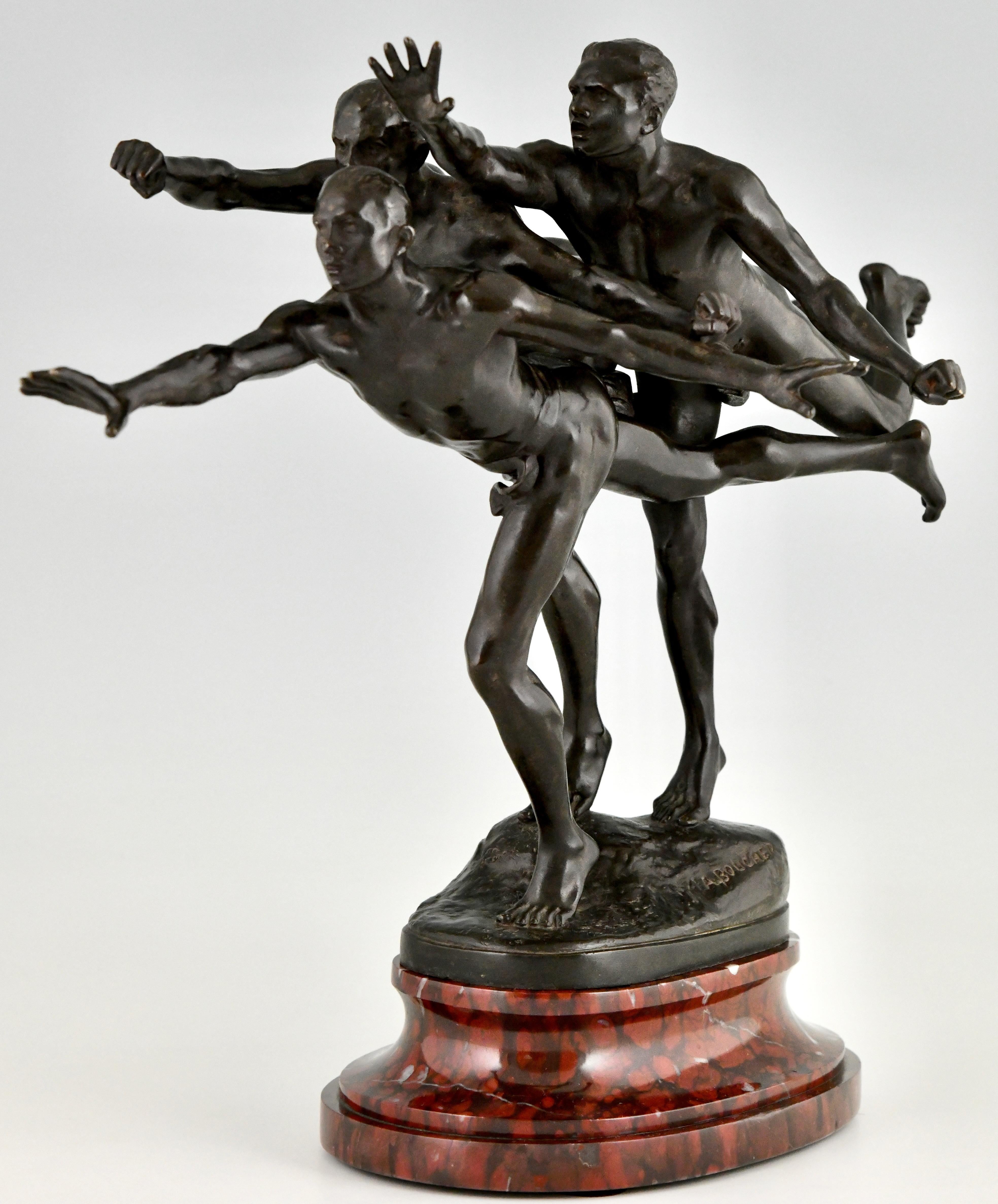 Romantic Au But Antique Bronze Sculpture 3 Nude Runners by Alfred Boucher France 1890  For Sale