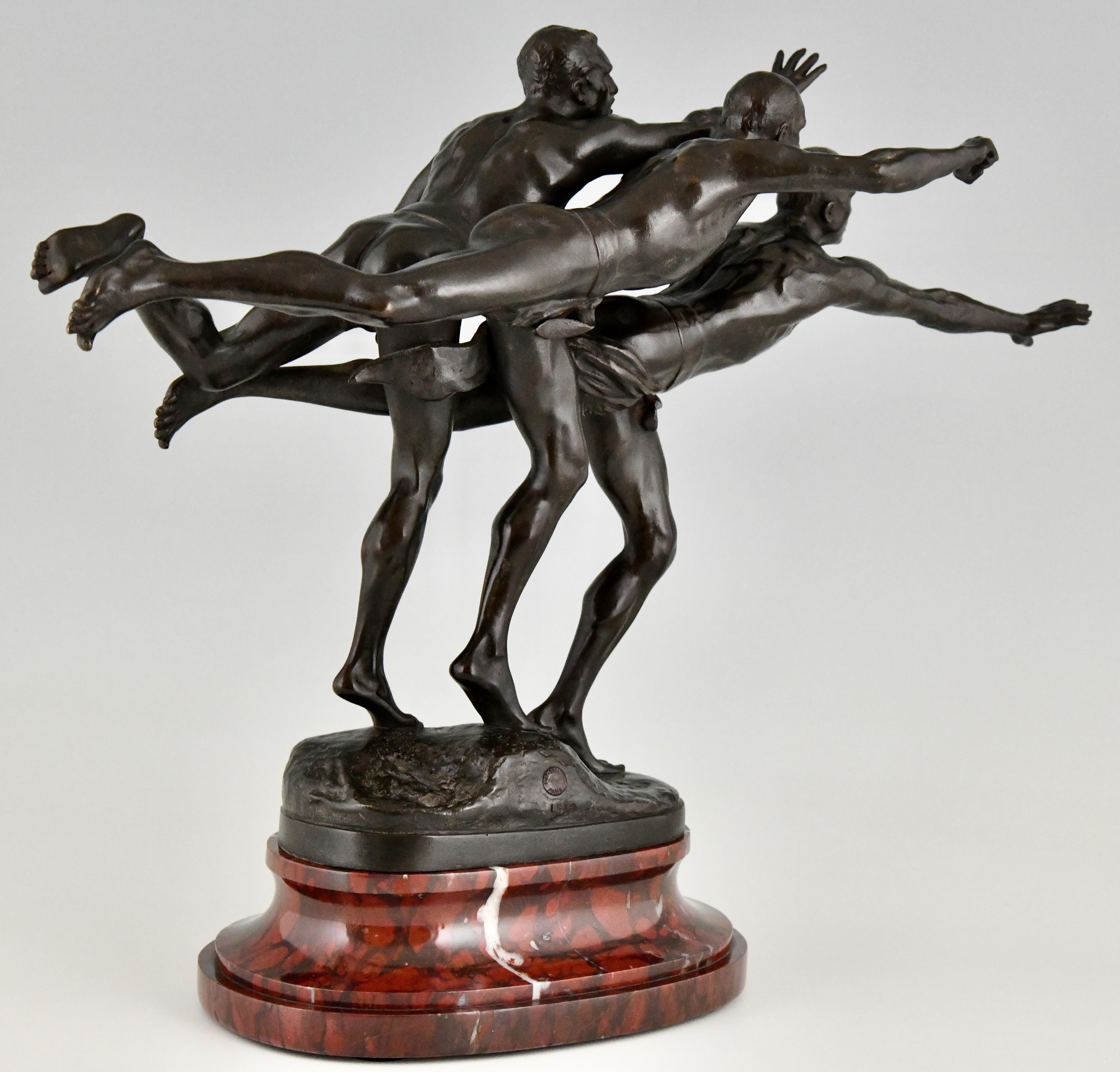 Au But Antique Bronze Sculpture 3 Nude Runners by Alfred Boucher France 1890 In Good Condition For Sale In Antwerp, BE
