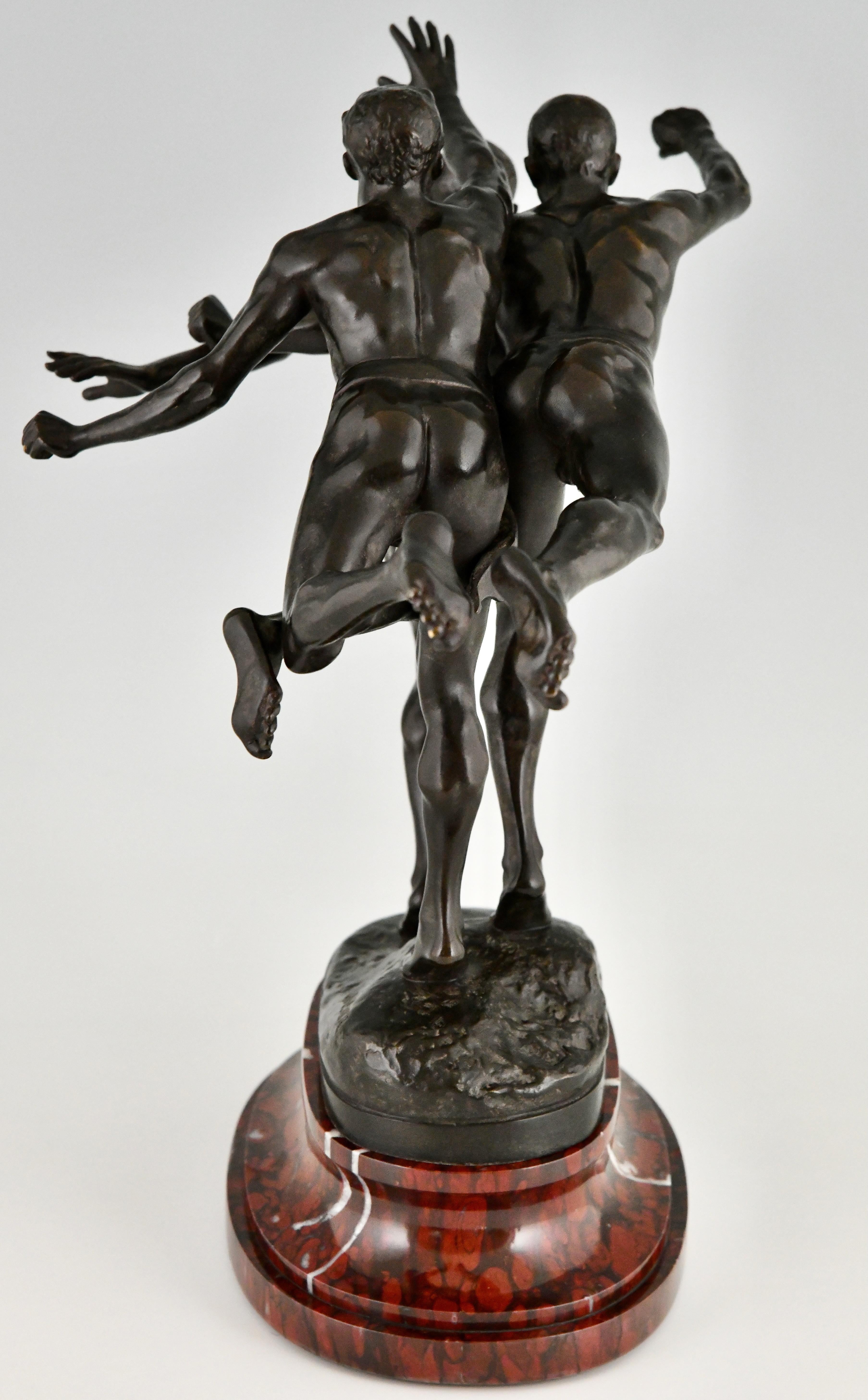 Late 19th Century Au But Antique Bronze Sculpture 3 Nude Runners by Alfred Boucher France 1890  For Sale