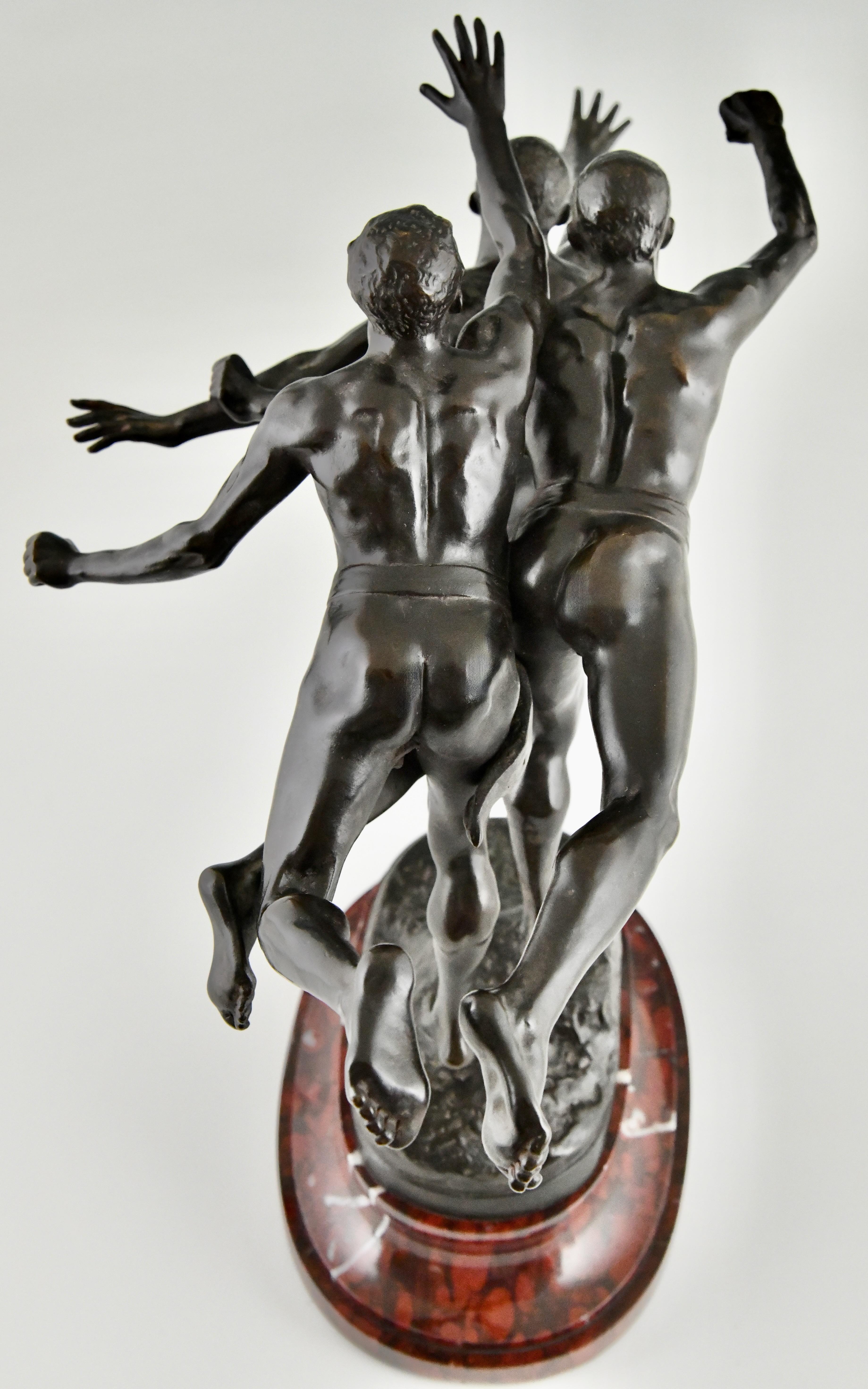 Au But Antique Bronze Sculpture 3 Nude Runners by Alfred Boucher France 1890 For Sale 2