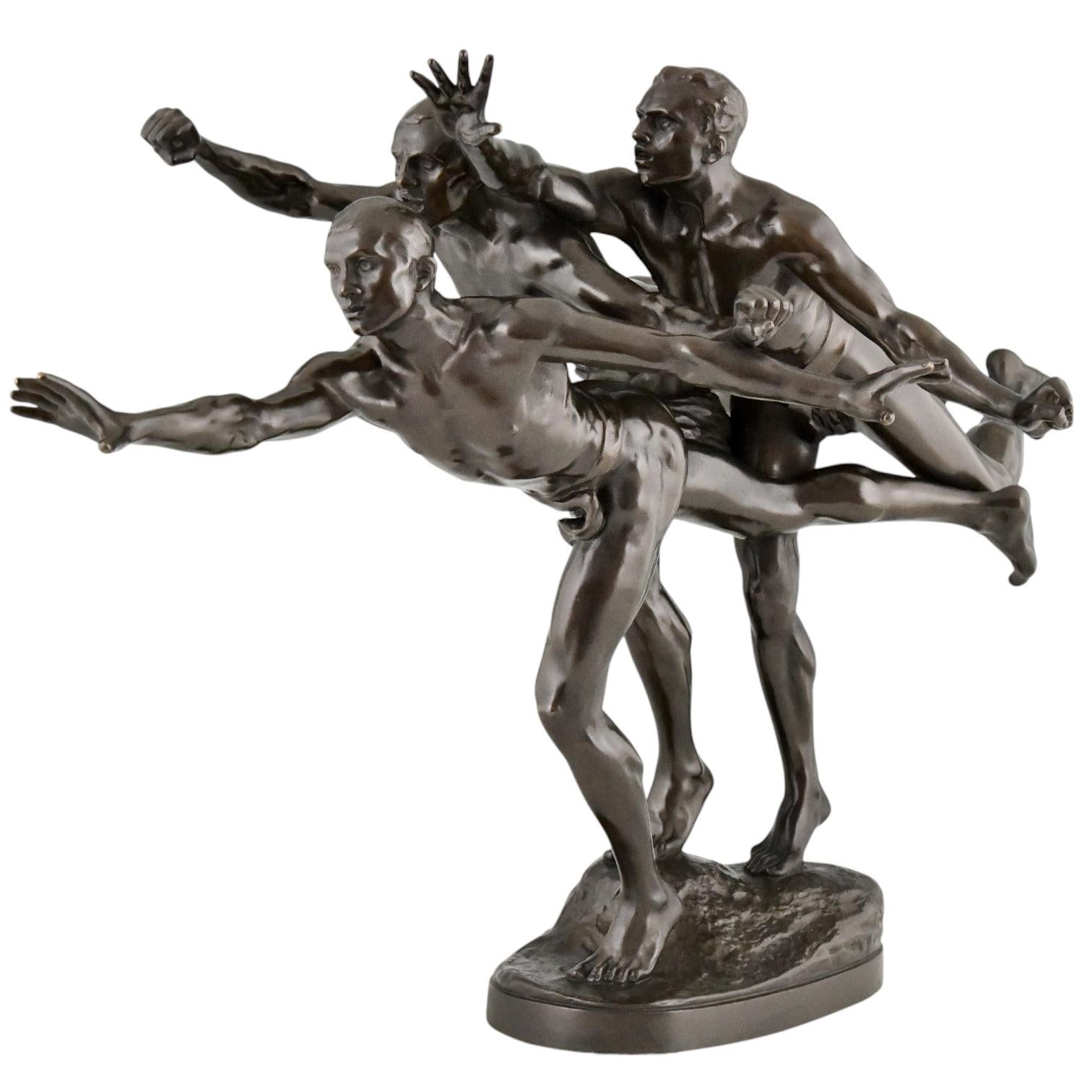 Altro Scultura in bronzo Au But 3 nudi corridori di Alfred Boucher & Siot Foundry 1890. in vendita