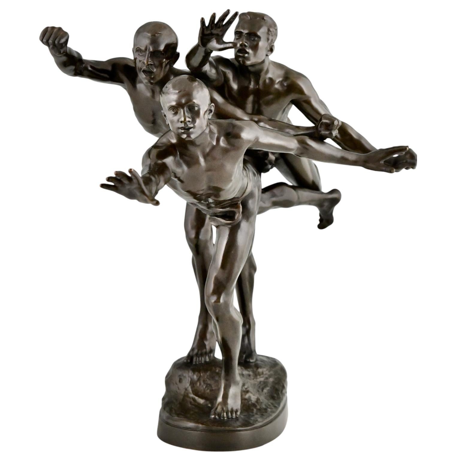 Francese Scultura in bronzo Au But 3 nudi corridori di Alfred Boucher & Siot Foundry 1890. in vendita