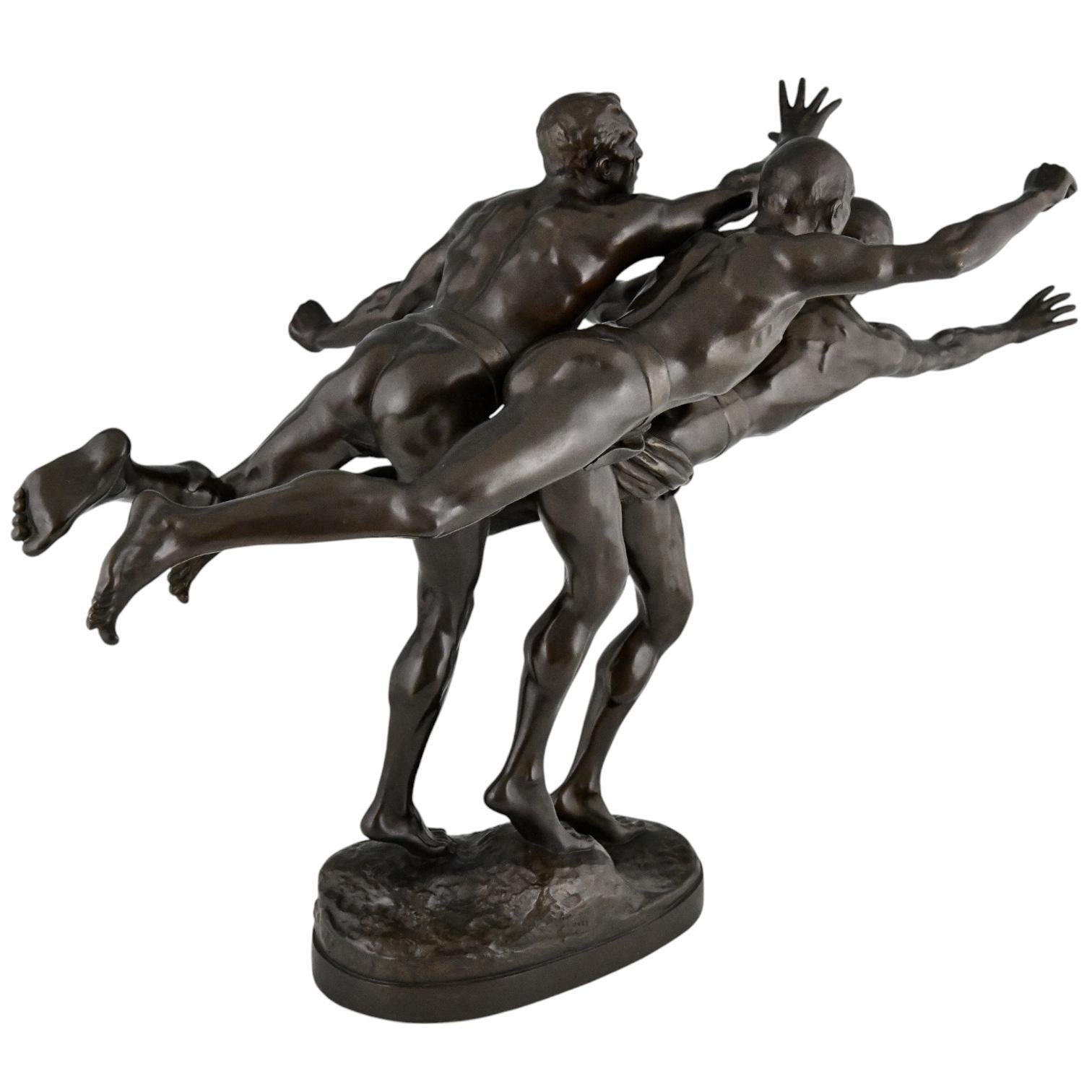 Scultura in bronzo Au But 3 nudi corridori di Alfred Boucher & Siot Foundry 1890. In condizioni buone in vendita a Antwerp, BE