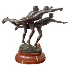 'Au But' French Art Nouveau Cast Bronze Sculpture by Alfred Boucher; circa 1890