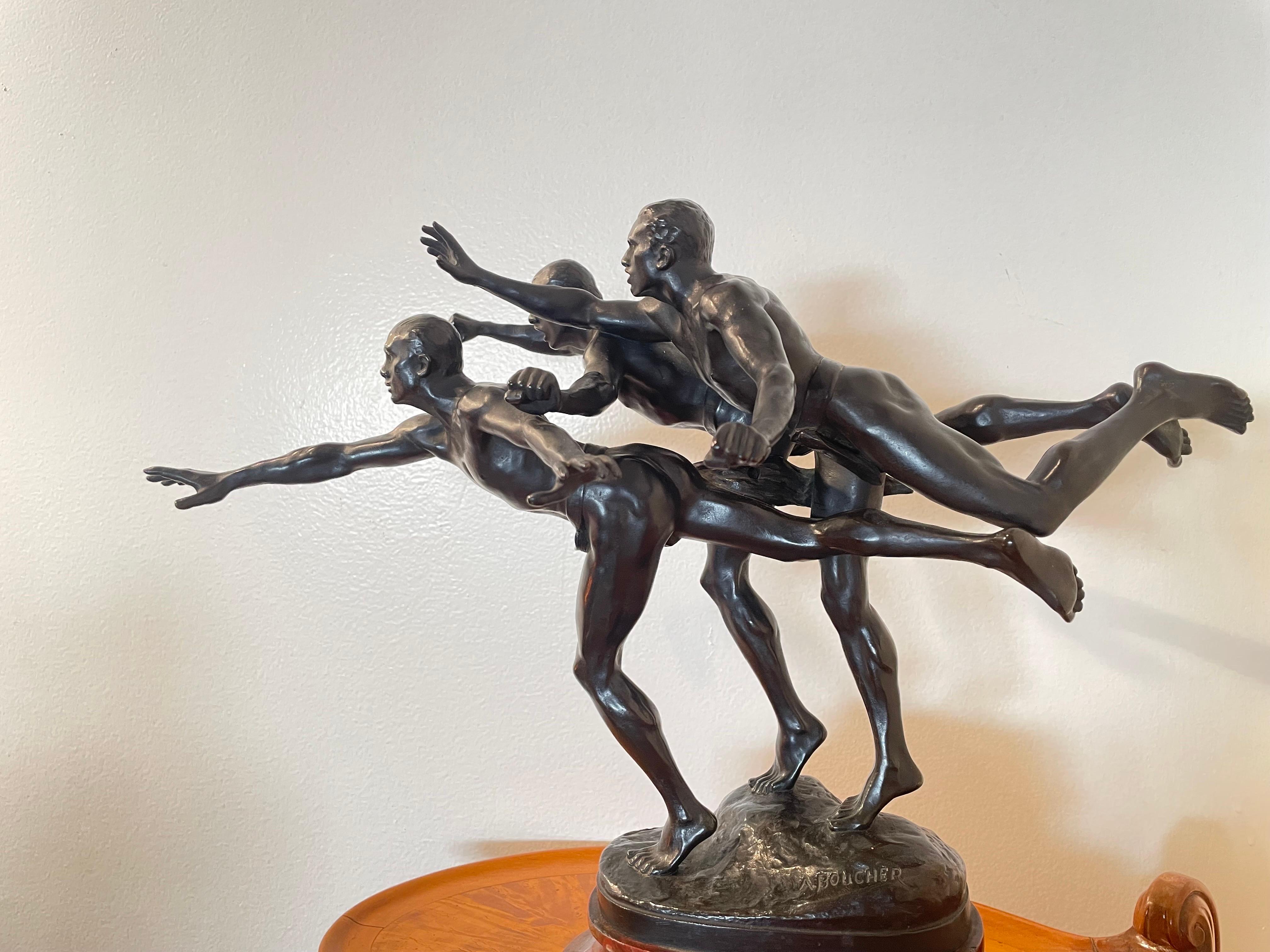 'Au But' French Art Nouveau Cast Bronze Sculpture by Alfred Boucher; circa 1890 In Good Condition In Englewood, NJ