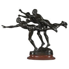 'Au But', Patinated Bronze Figural Group by Alfred Boucher, French, circa 1890