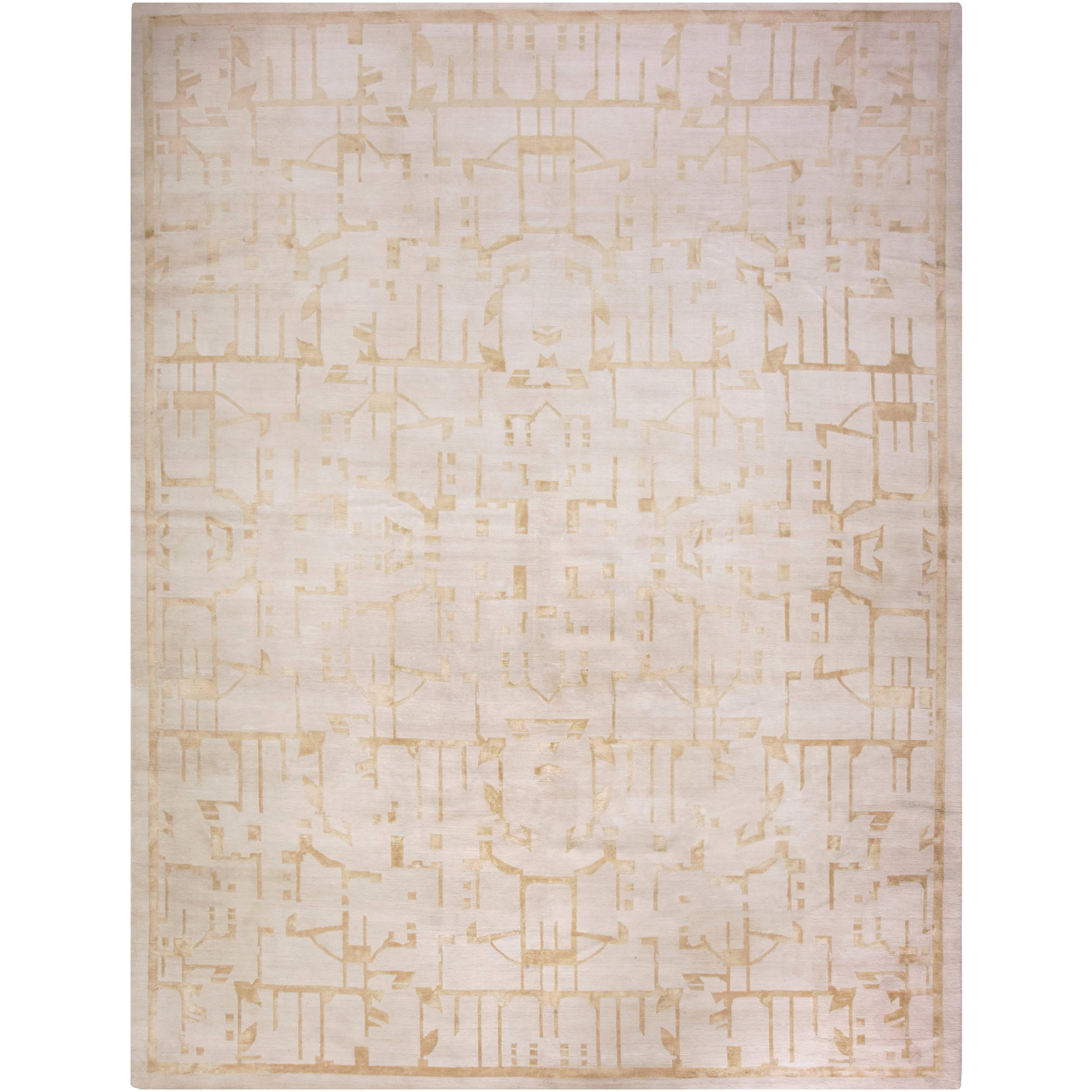 21st Century Au Courant Handmade Wool and Silk Rug in Beige and Gold