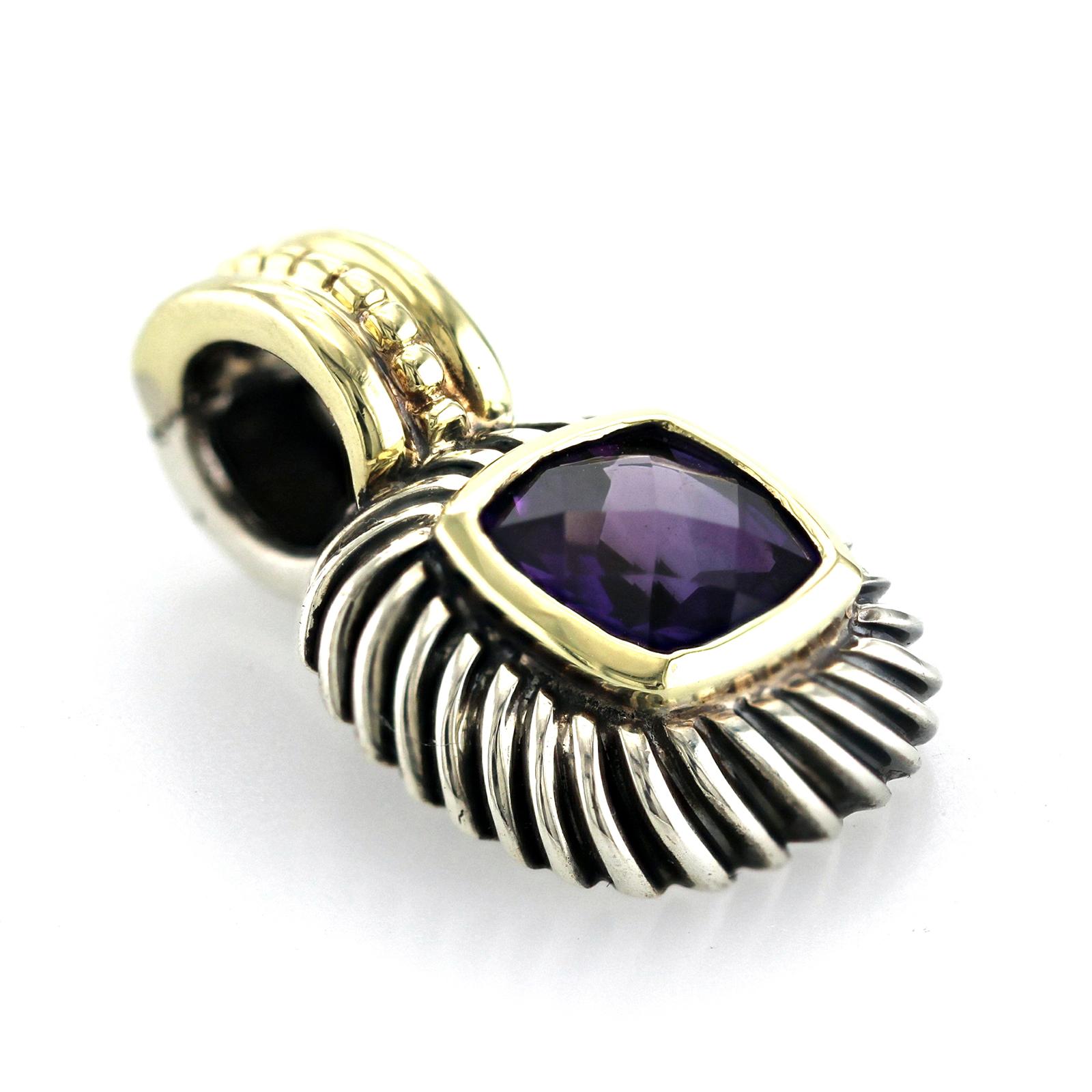 A David Yurman Ciondolo in argento 925 e oro giallo 14 carati con ametista Albion In condizioni ottime in vendita a Los Angeles, CA