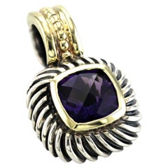 Au David Yurman 925 Silver 14K Yellow Gold Amethyst Albion Enhancer Pendant