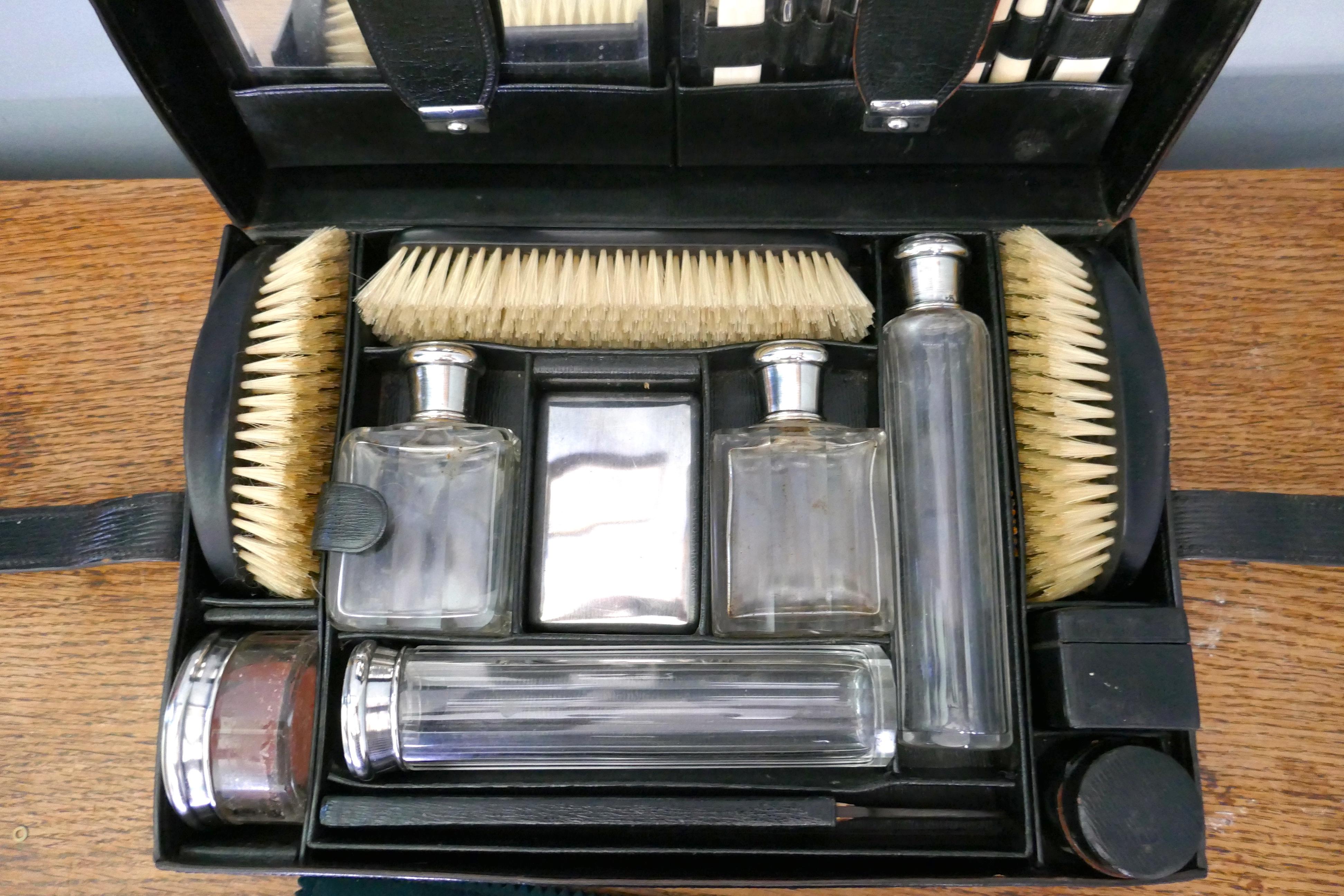 Au Départ Fully Fitted Gentleman’s Travelling Dressing Case, Hall Marked Silver 10