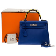 "Au Galop", edizione limitata della tracolla della borsa Hermes Kelly 28 in pelle blu, PHW