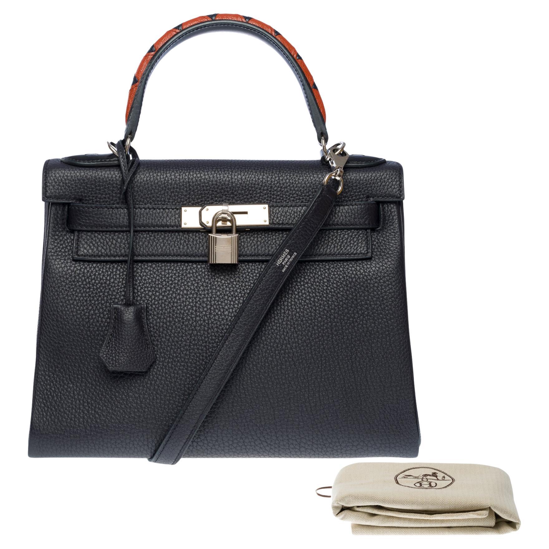 "Au Galop" limited edition Hermes Kelly 28 handbag strap in blue leather, SHW For Sale