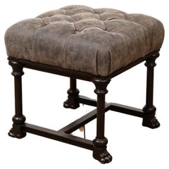 Au Petit Parisien "Lion" Cast Iron Ottoman with Tufted Leather Top