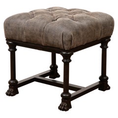 Au Petit Parisien "Lion" Cast Iron Ottoman with Tufted Leather Top