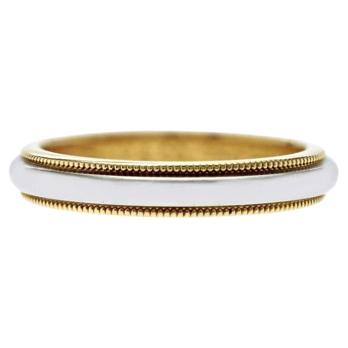 Au Tiffany & Co. 18K Gold & Platinum Milgrain 3.5 mm Wedding Band Ring Size 6.5