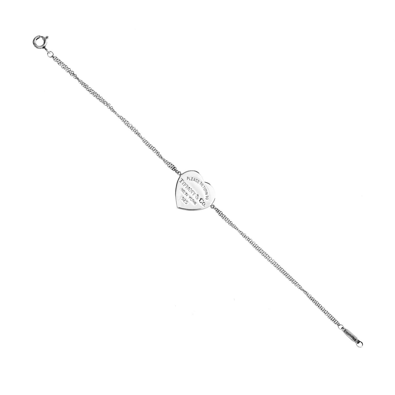 Au Tiffany & Co. 925 Silber Rückkehr zu Tiffany Doppelkette Armband Größe 6,5