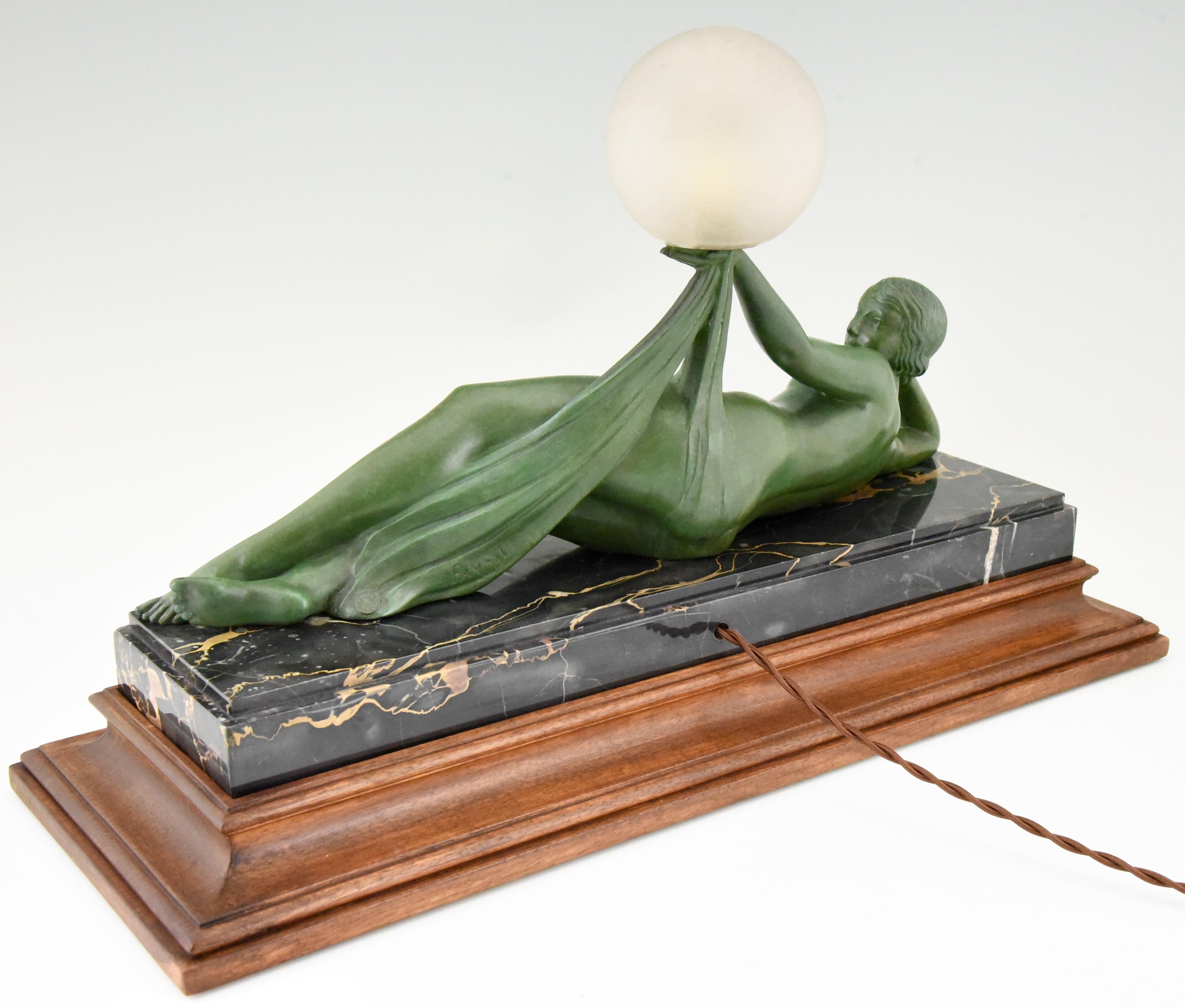 20th Century Aube Art Deco Lamp Nude by Fayral, Pierre Le Faguays for Max Le Verrier, 1930