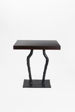 Aube Side Table in Black Patinated Bronze and Macassar Ebony by Jules Desdoigts