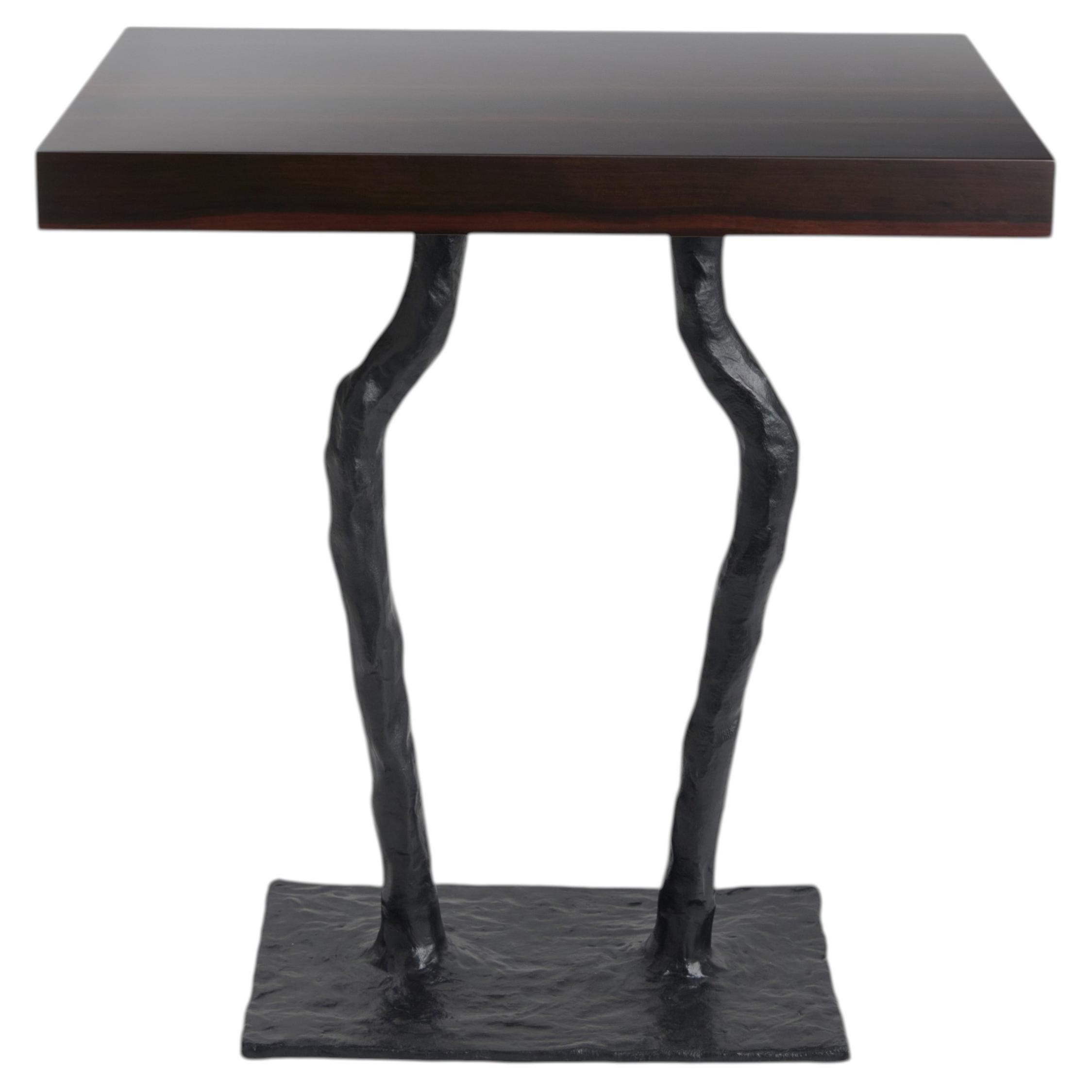 Aube Side Table in Black Patinated Bronze and Macassar Ebony by Jules Desdoigts