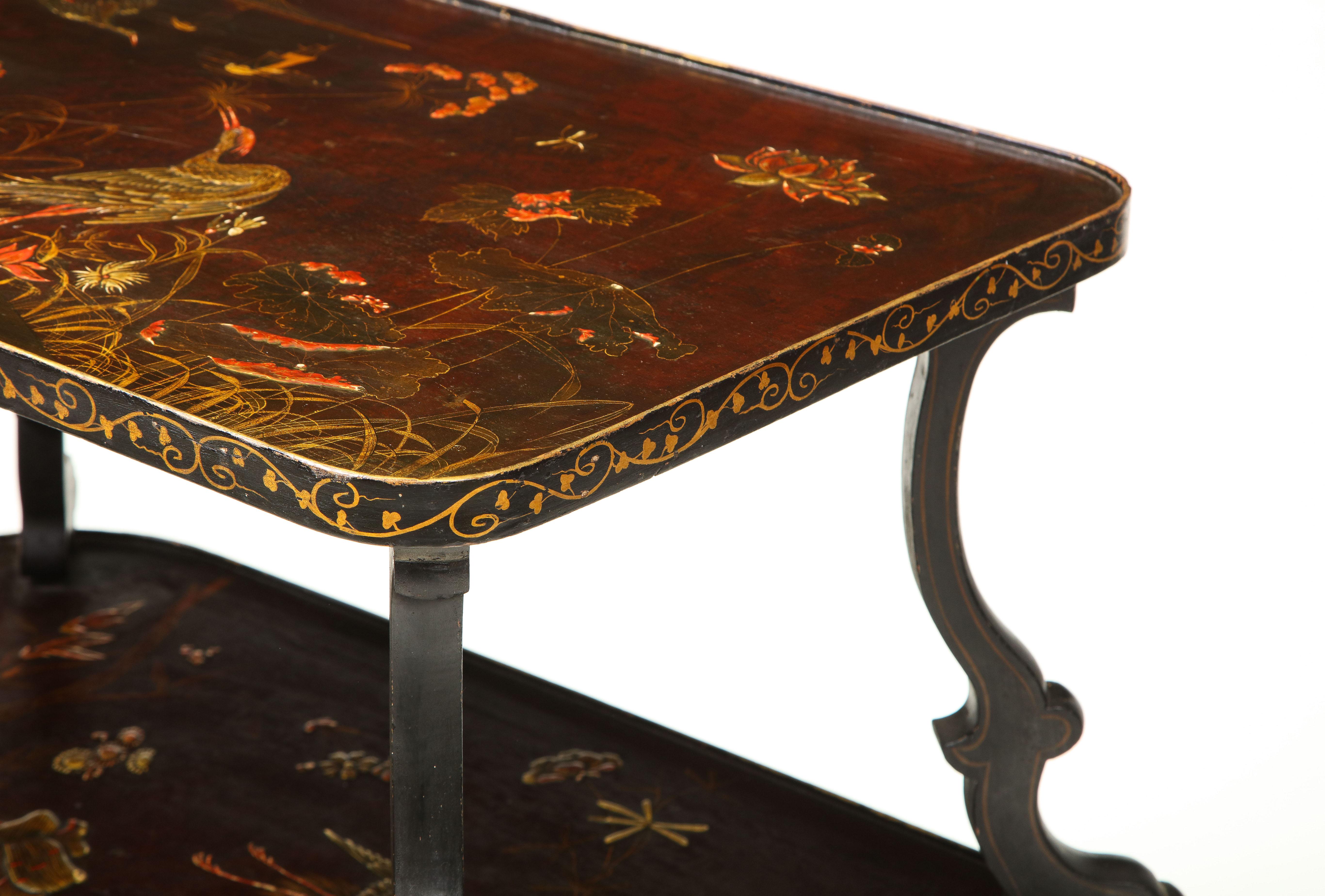 Aubergine and Gilt Japanned Chinoiserie Two-Tier Table For Sale 3