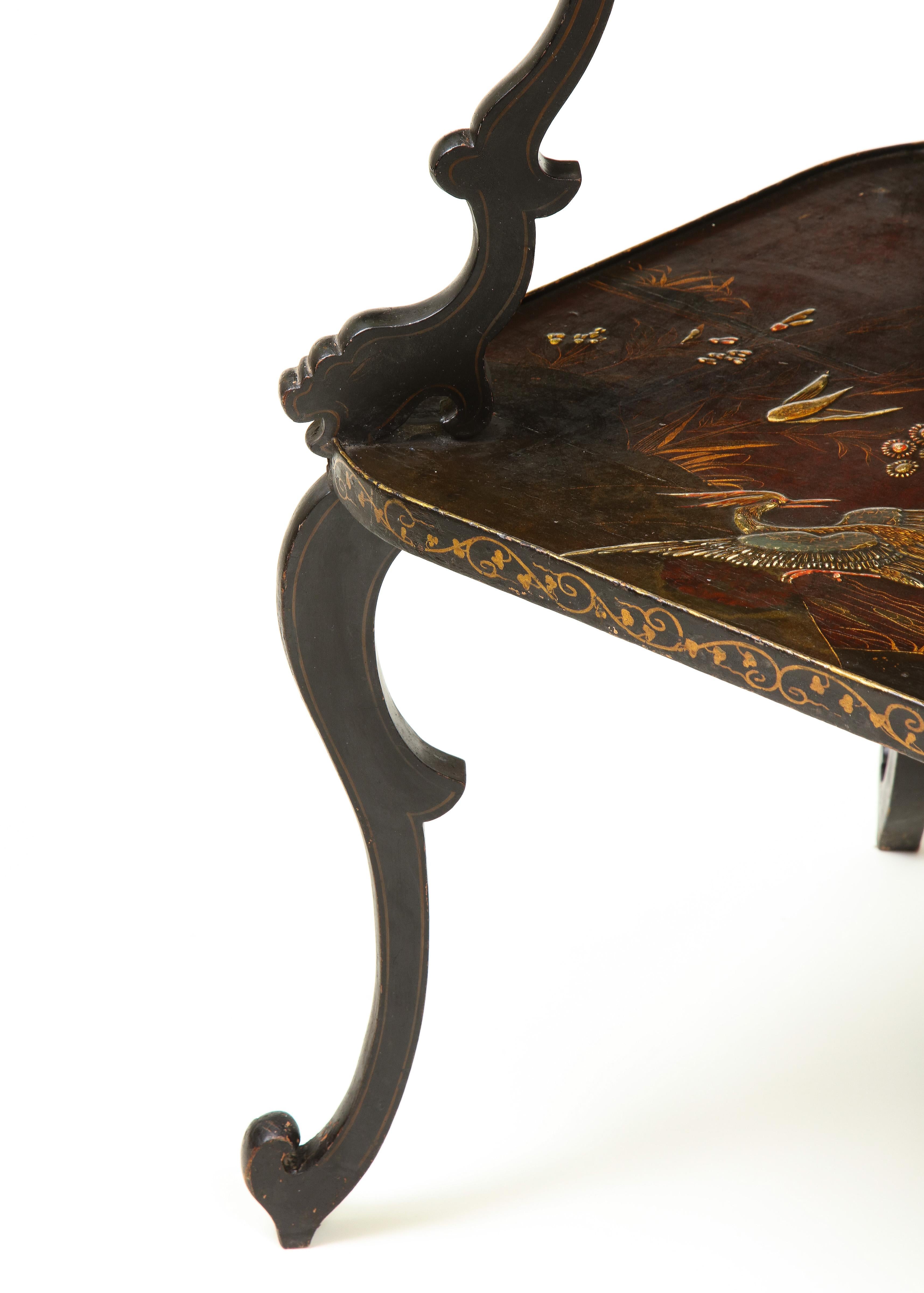 Aubergine and Gilt Japanned Chinoiserie Two-Tier Table For Sale 4