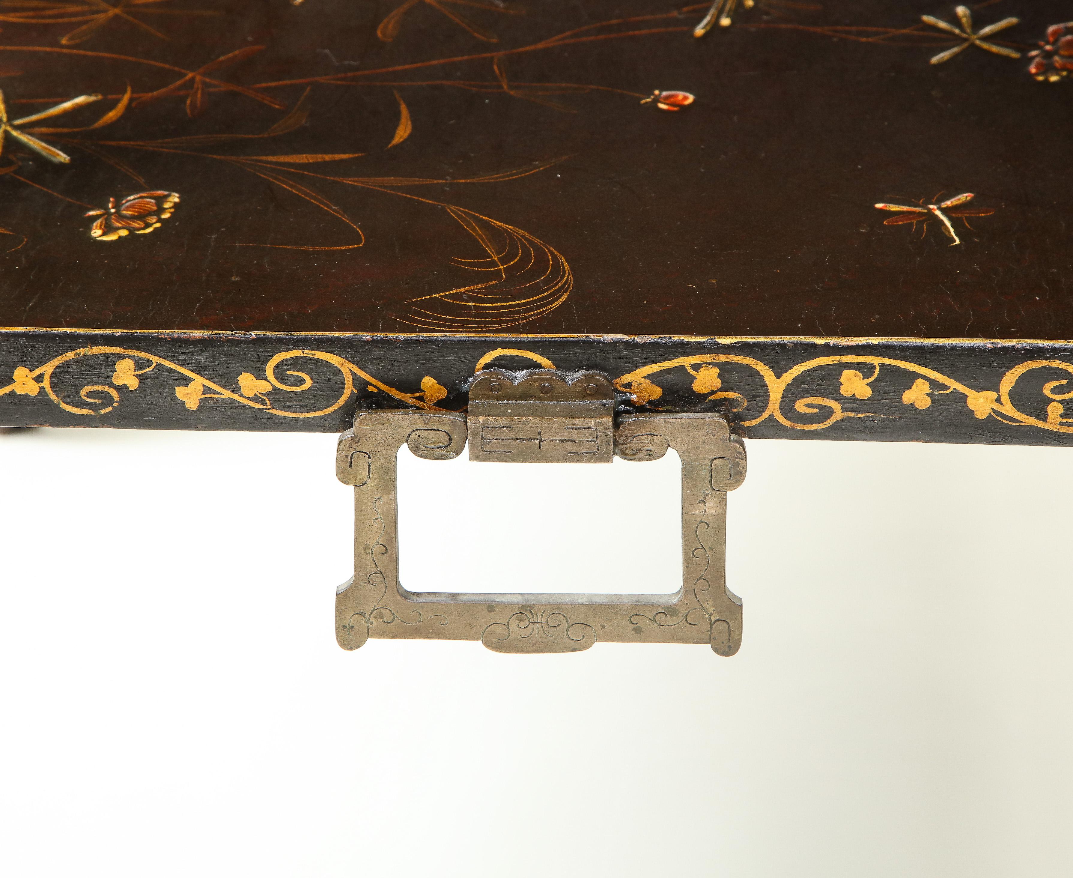 Aubergine and Gilt Japanned Chinoiserie Two-Tier Table For Sale 5