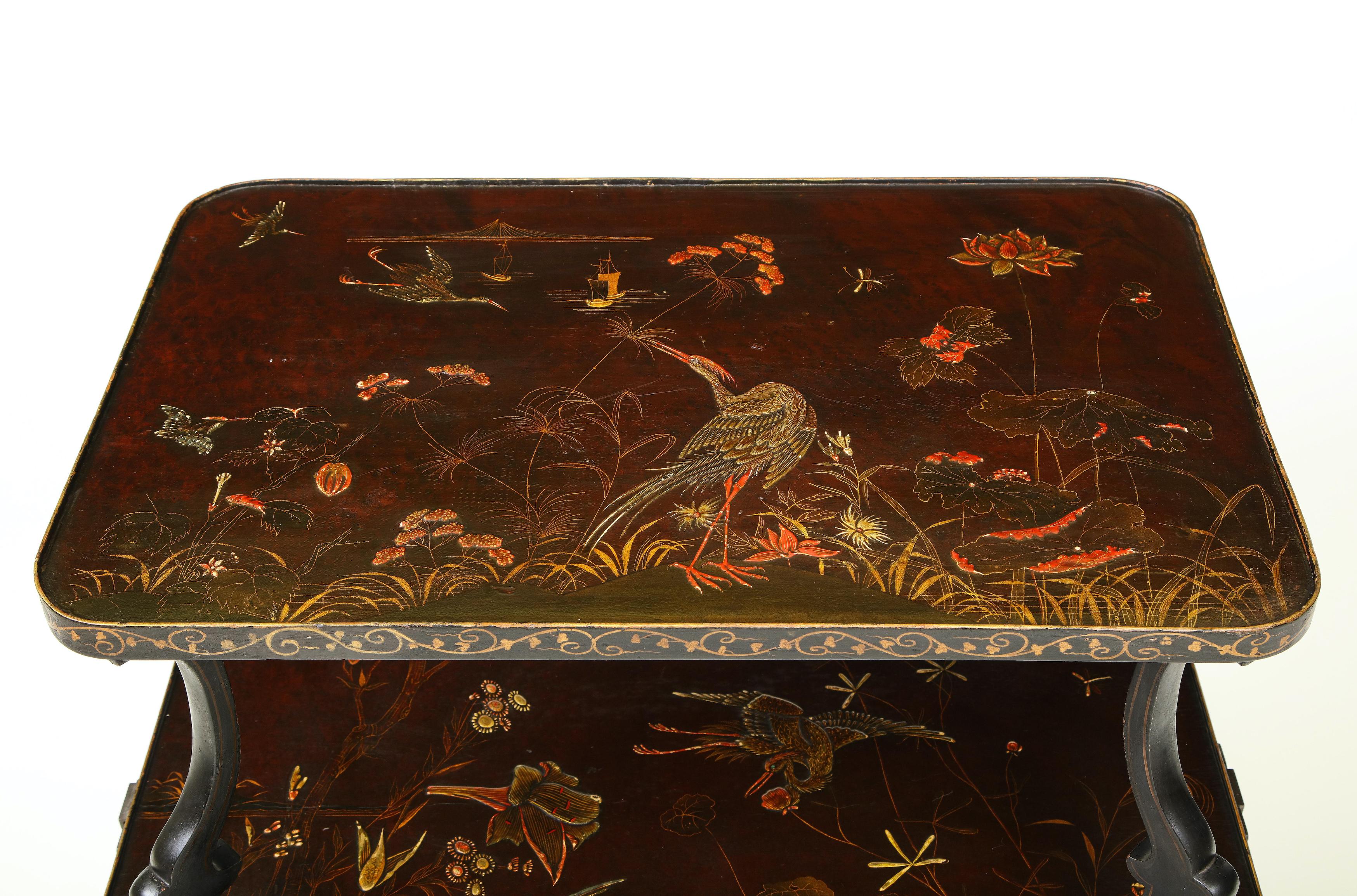 Aubergine and Gilt Japanned Chinoiserie Two-Tier Table For Sale 9