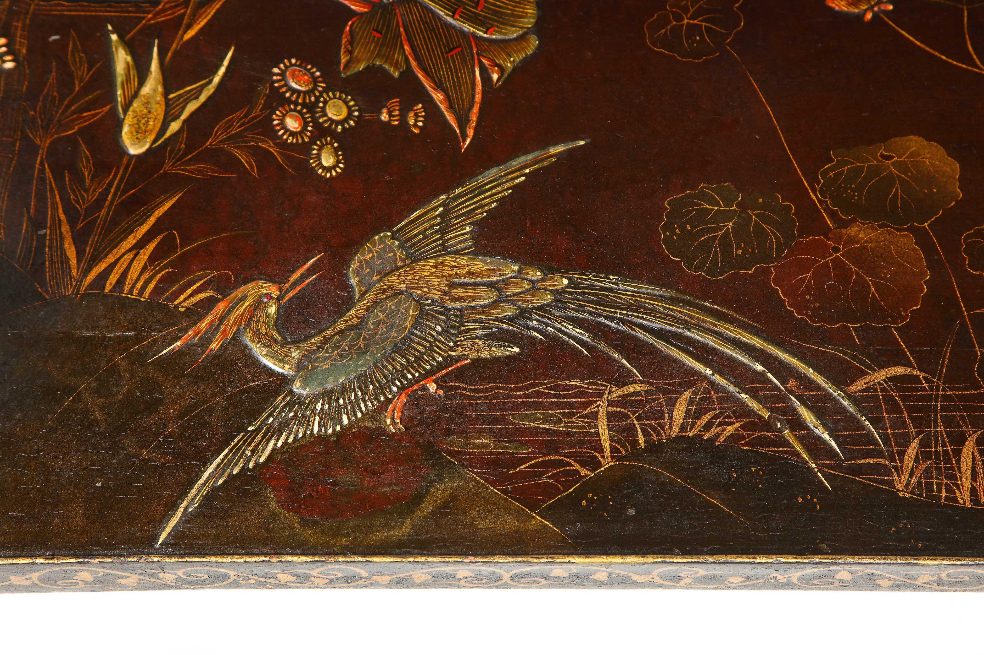 Aubergine and Gilt Japanned Chinoiserie Two-Tier Table 10