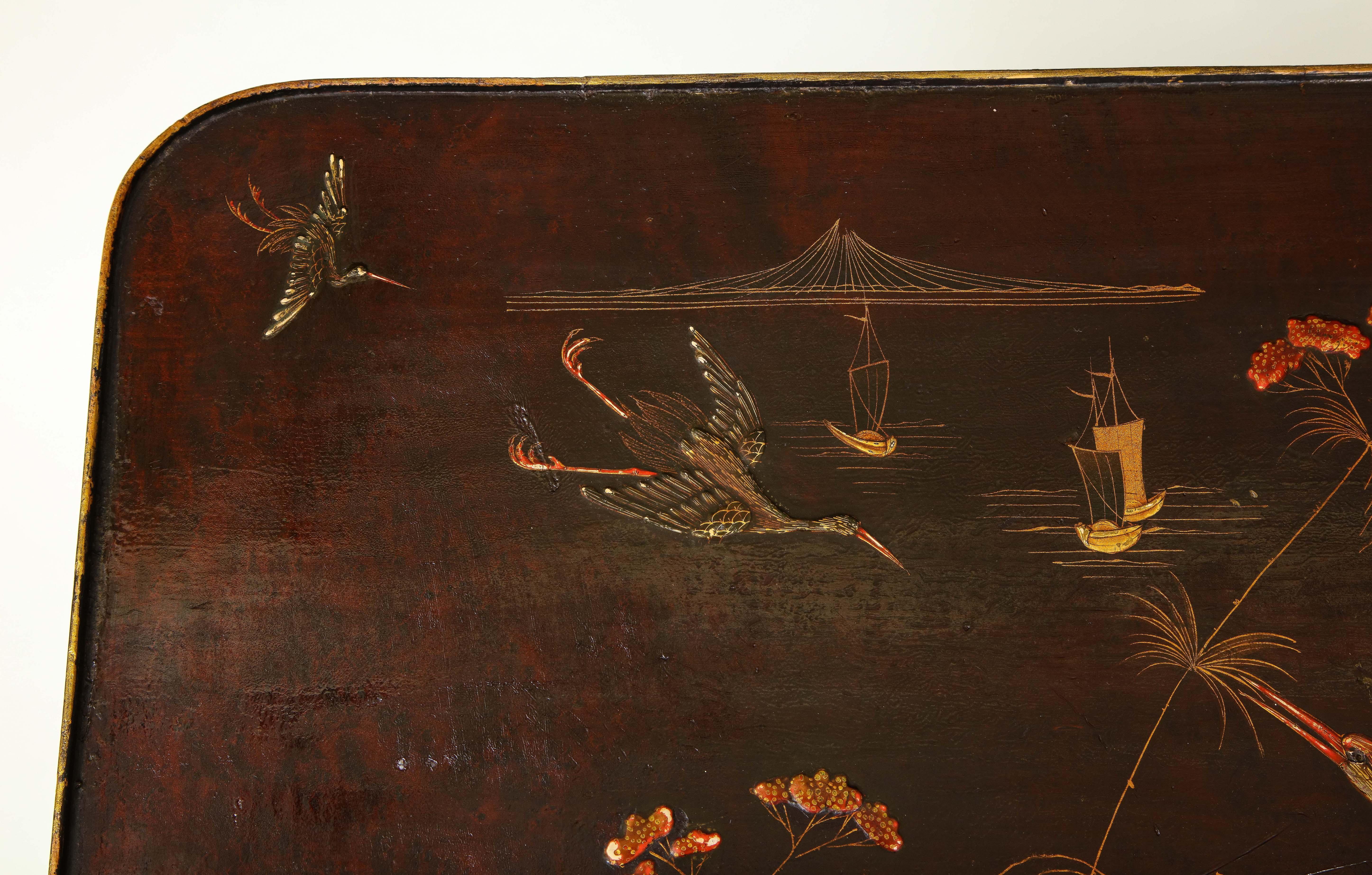 Aubergine and Gilt Japanned Chinoiserie Two-Tier Table For Sale 13
