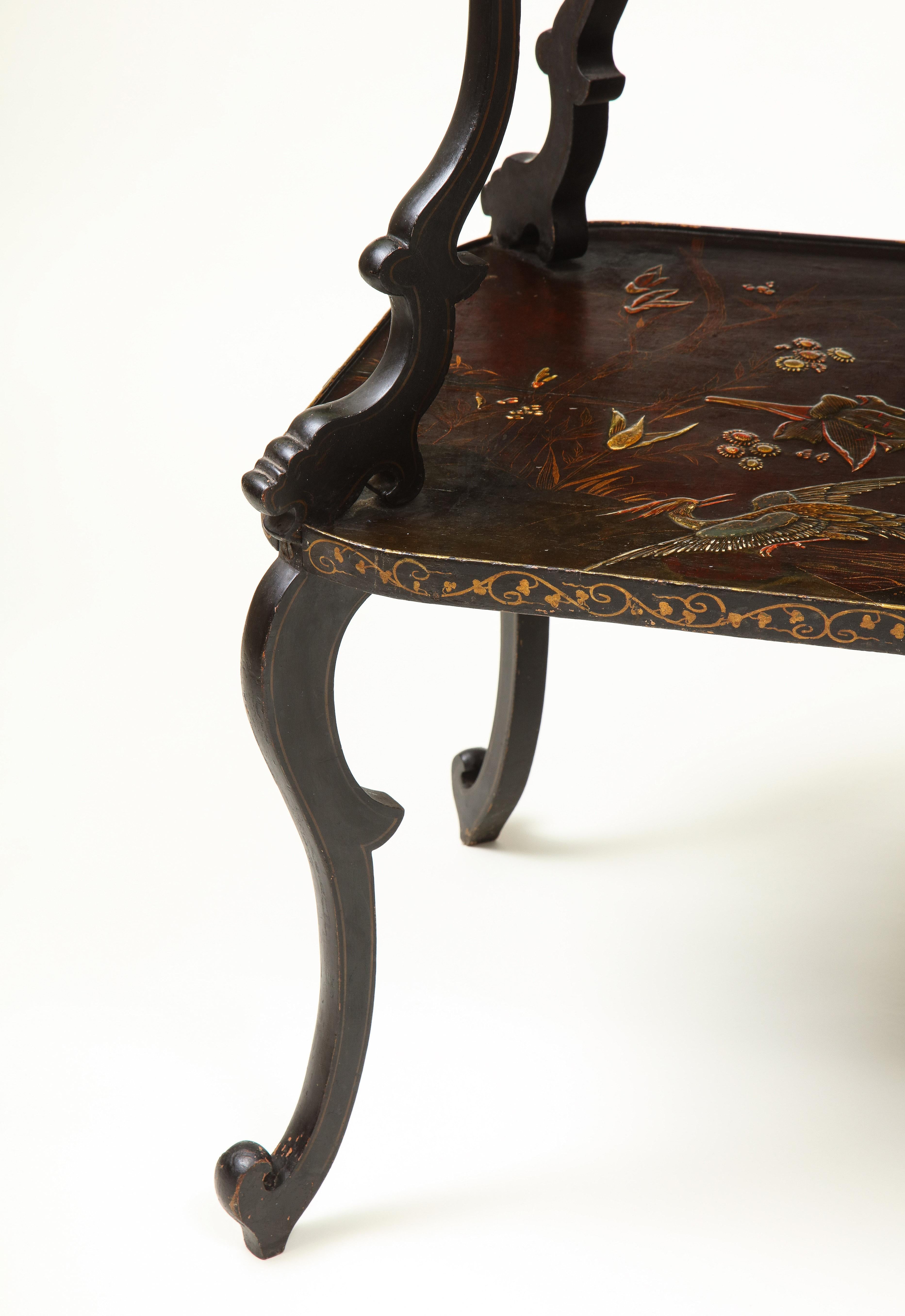 Aubergine and Gilt Japanned Chinoiserie Two-Tier Table In Good Condition For Sale In New York, NY
