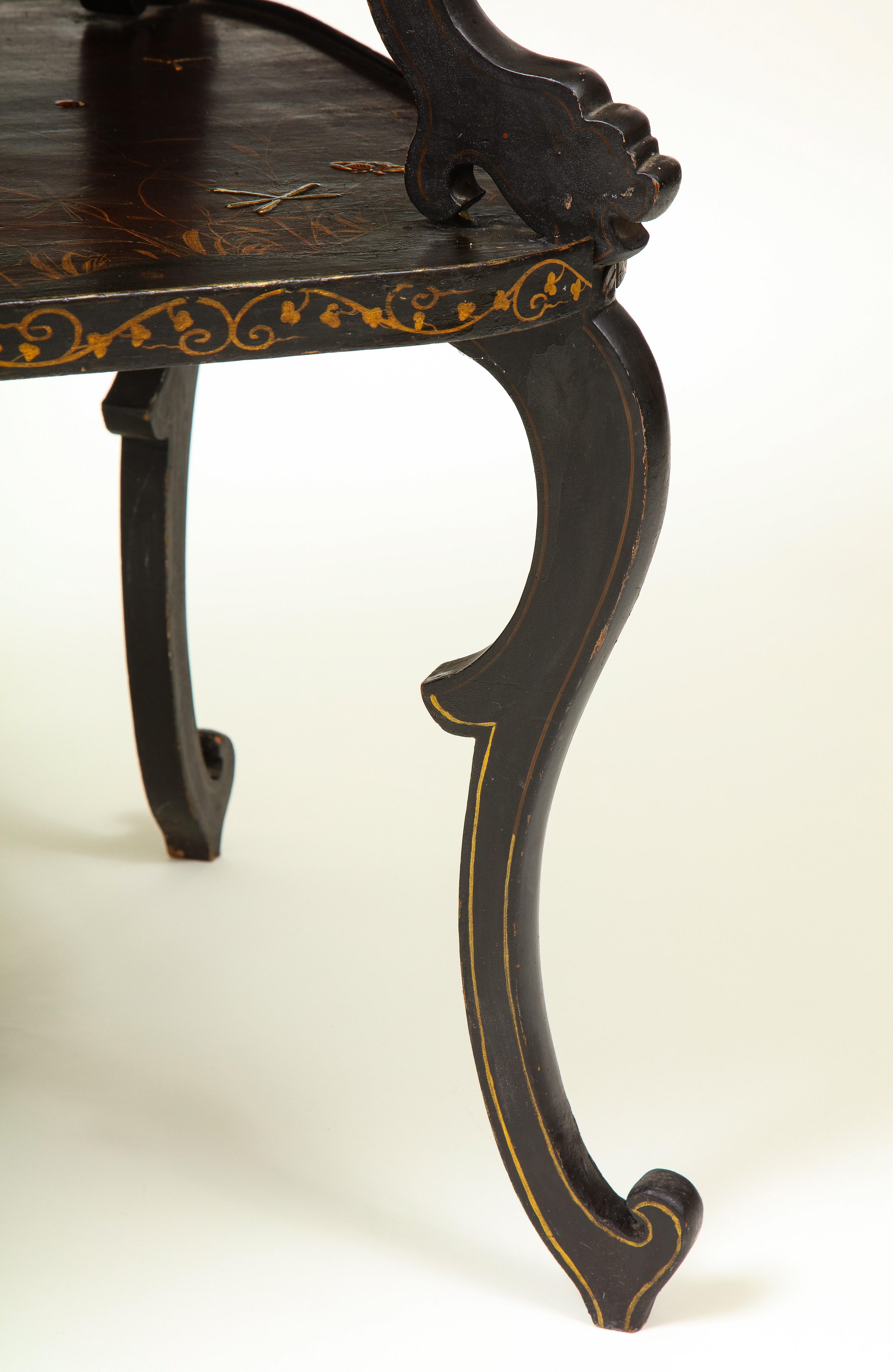 19th Century Aubergine and Gilt Japanned Chinoiserie Two-Tier Table For Sale