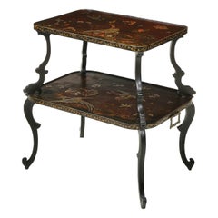 Aubergine and Gilt Japanned Chinoiserie Two-Tier Table